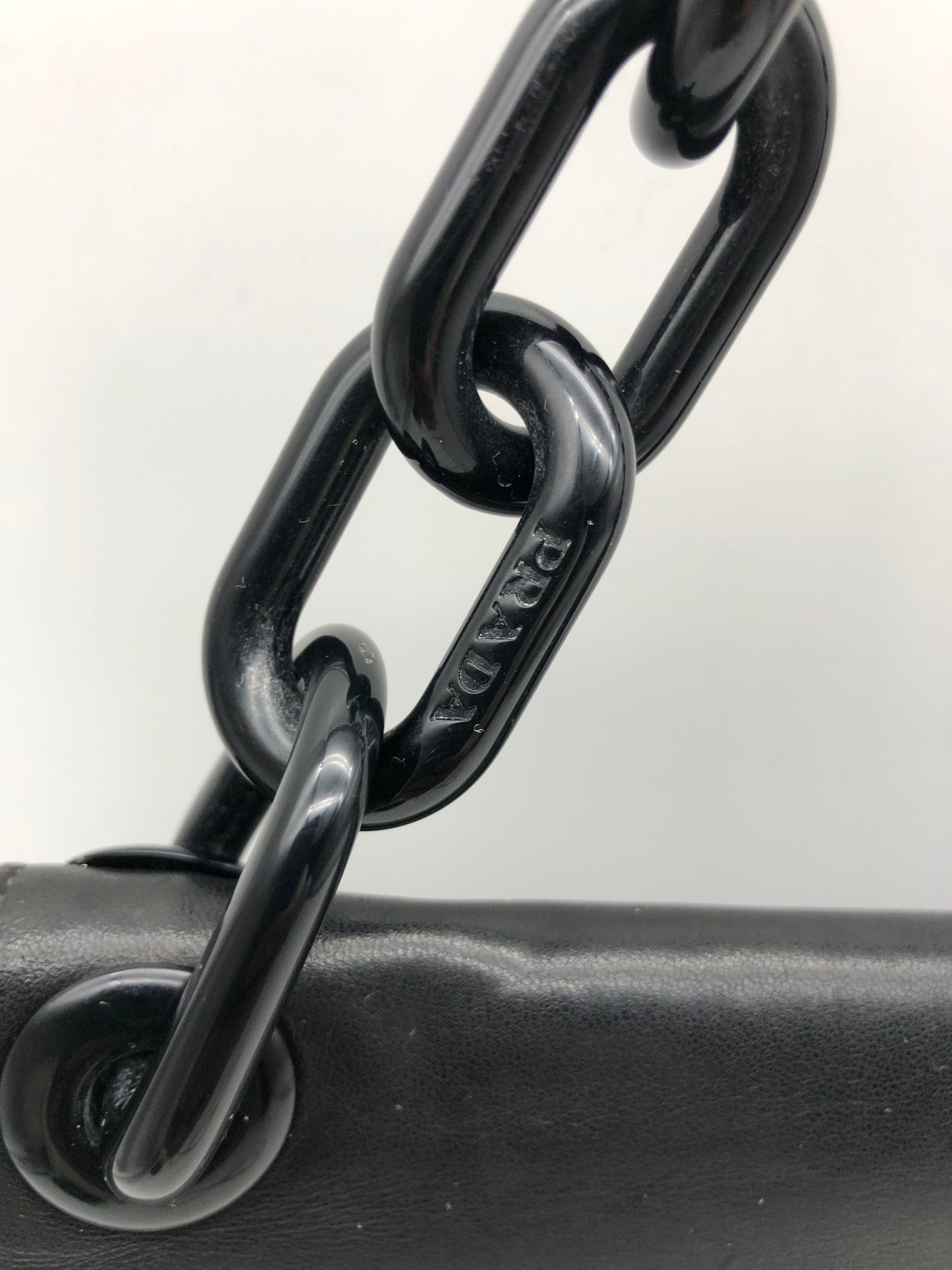 Authentic Prada Baguette Black Leather Acrylic Chain Strap Shoulder Bag