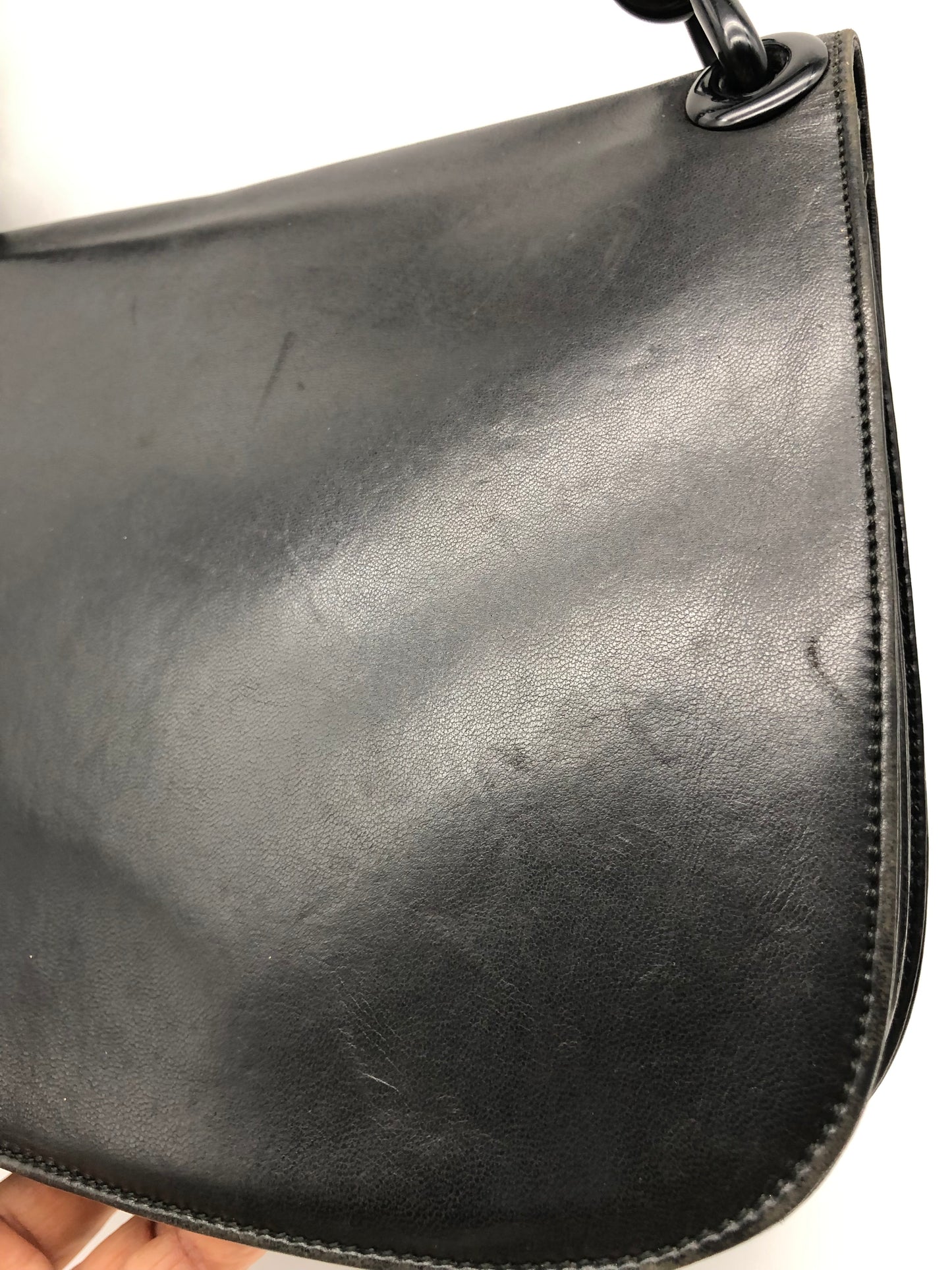 Authentic Prada Baguette Black Leather Acrylic Chain Strap Shoulder Bag