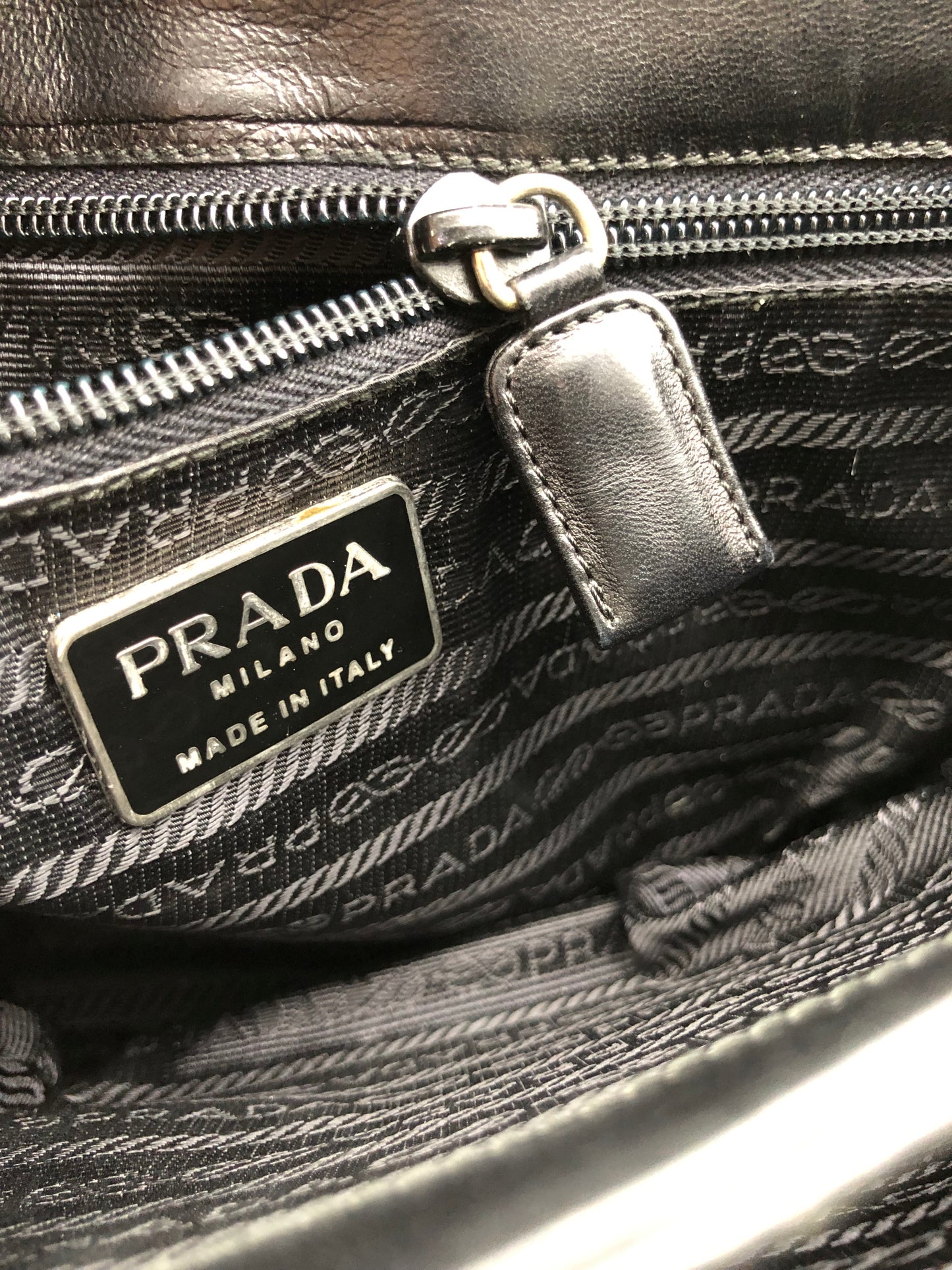 Authentic Prada Baguette Black Leather Acrylic Chain Strap Shoulder Bag