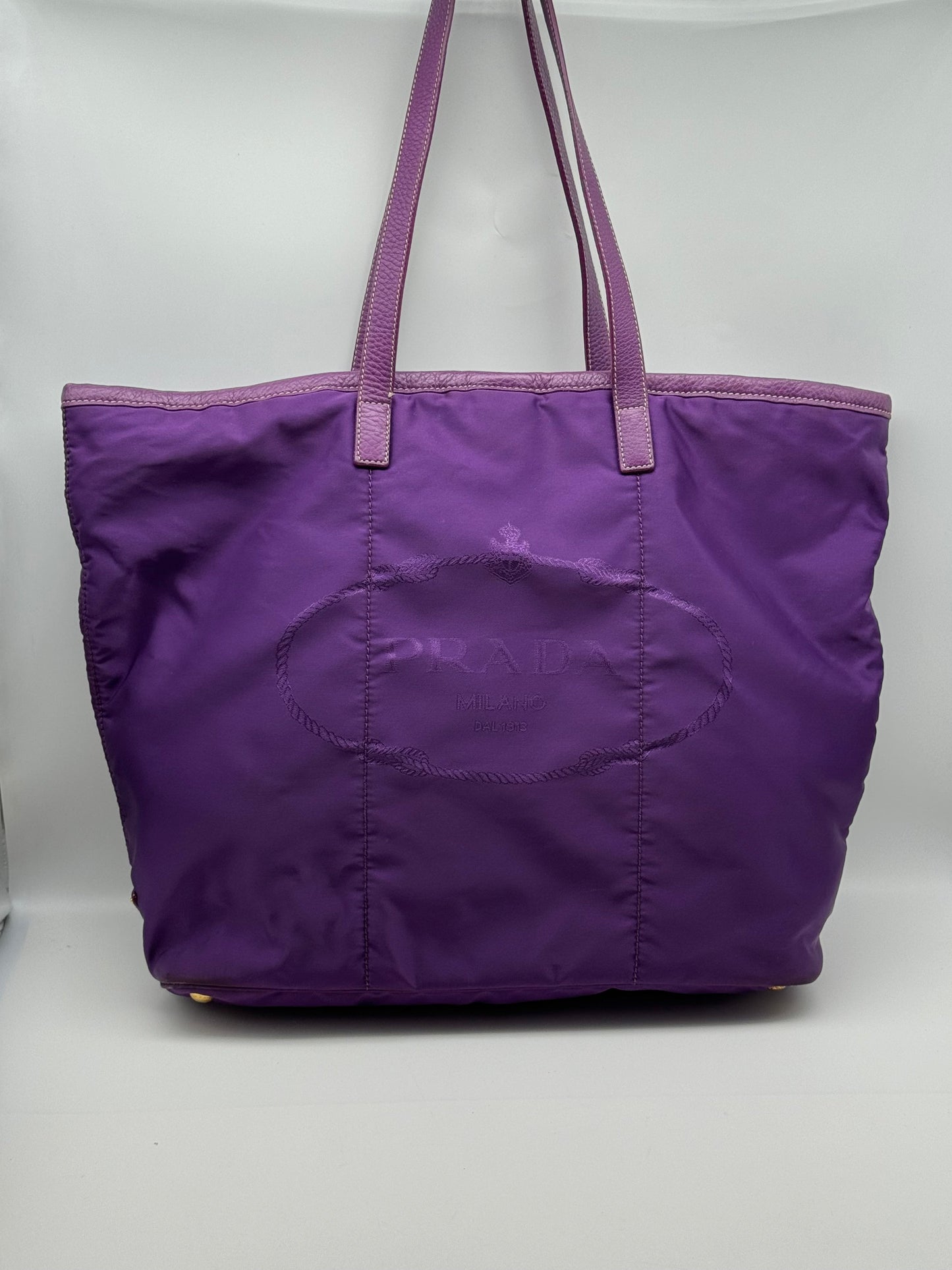 Authentic Prada Tessuto Purple Canapa Logo Large Tote