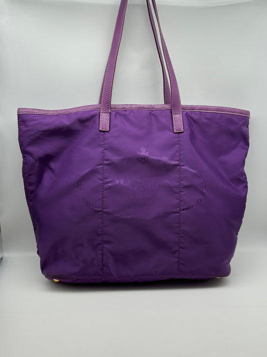 Authentic Prada Tessuto Purple Canapa Logo Large Tote