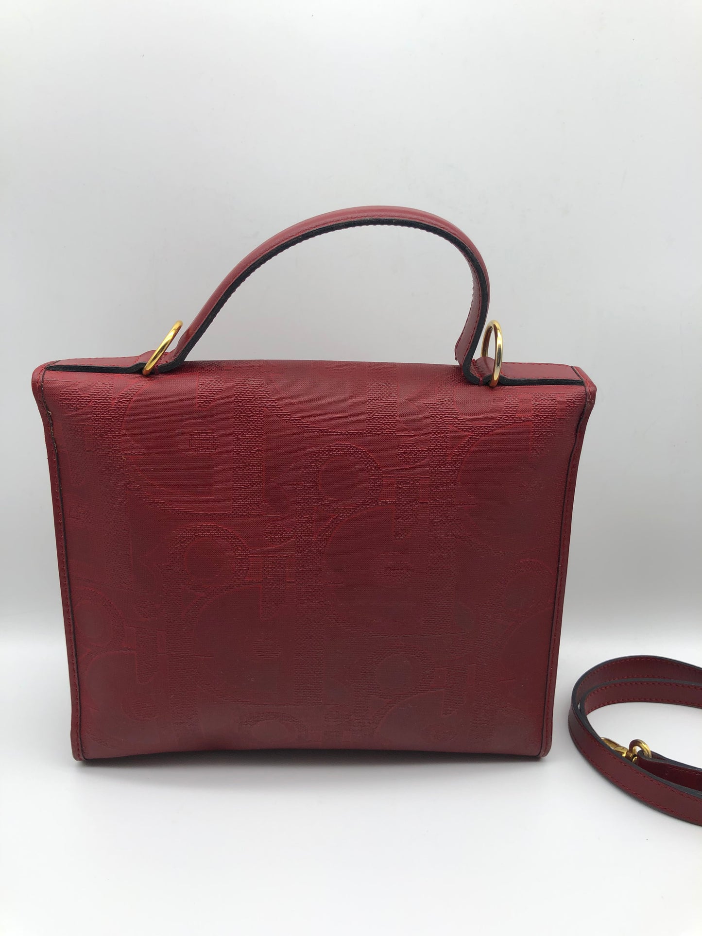Authentic Christian Dior Vintage Red Dior Logo Canvas Crossbody Hand Bag