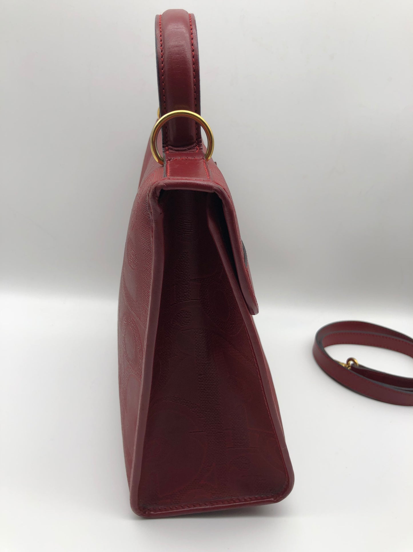 Authentic Christian Dior Vintage Red Dior Logo Canvas Crossbody Hand Bag
