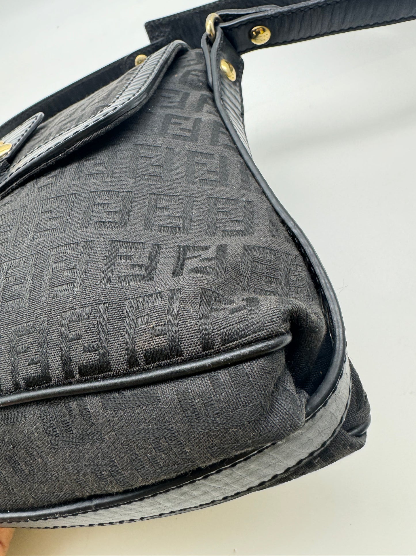 Authentic Fendi Vintage Baguette Black Cloth Shoulder Bag