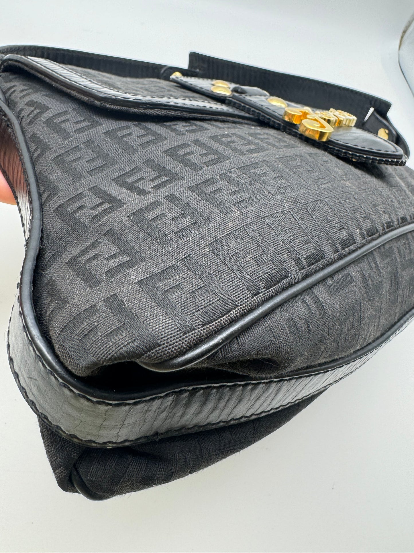 Authentic Fendi Vintage Baguette Black Cloth Shoulder Bag