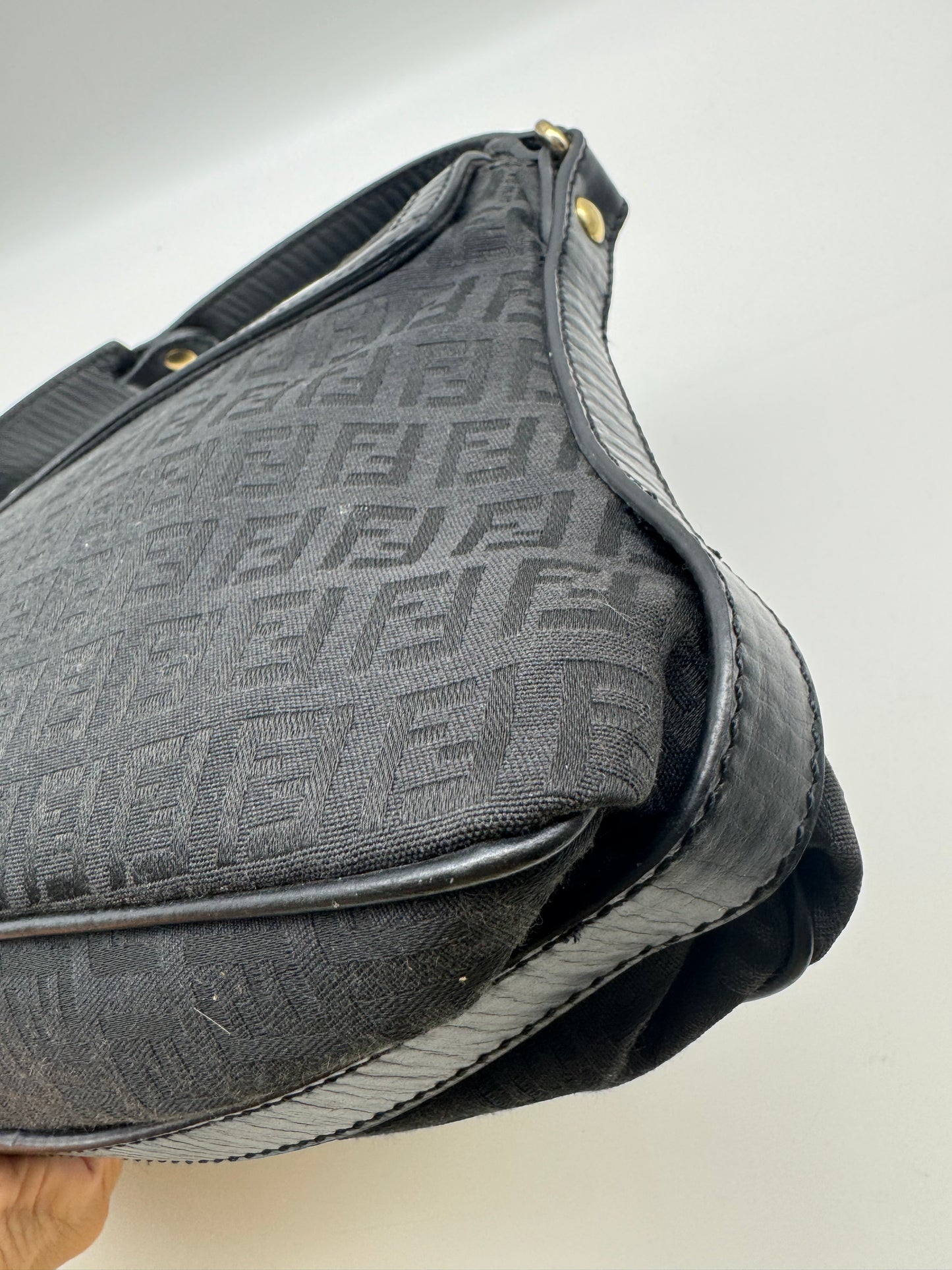 Authentic Fendi Vintage Baguette Black Cloth Shoulder Bag