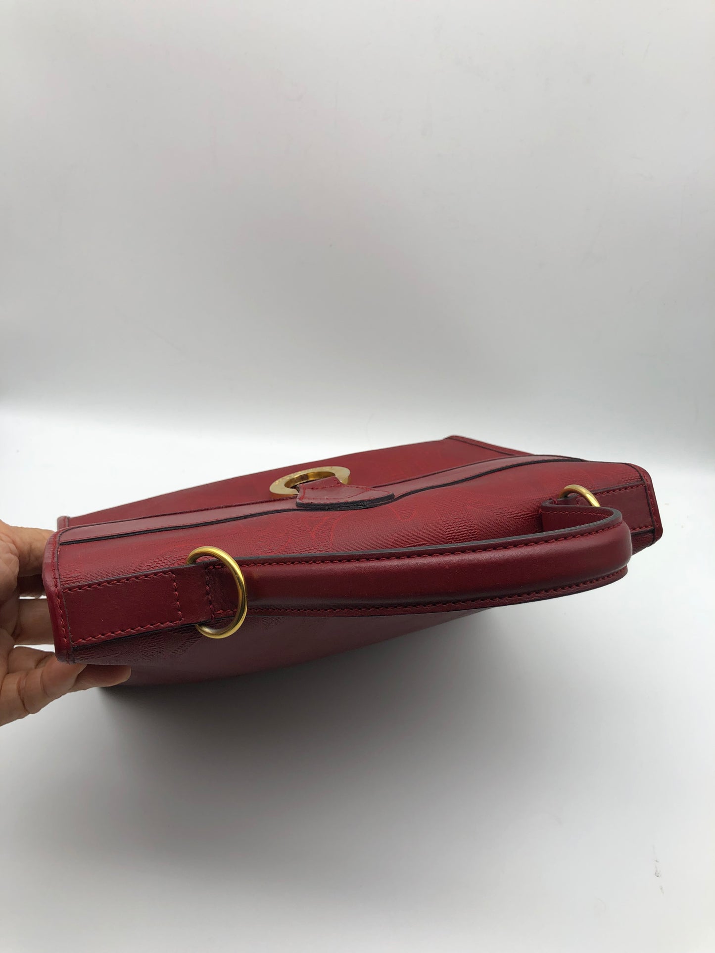 Authentic Christian Dior Vintage Red Dior Logo Canvas Crossbody Hand Bag