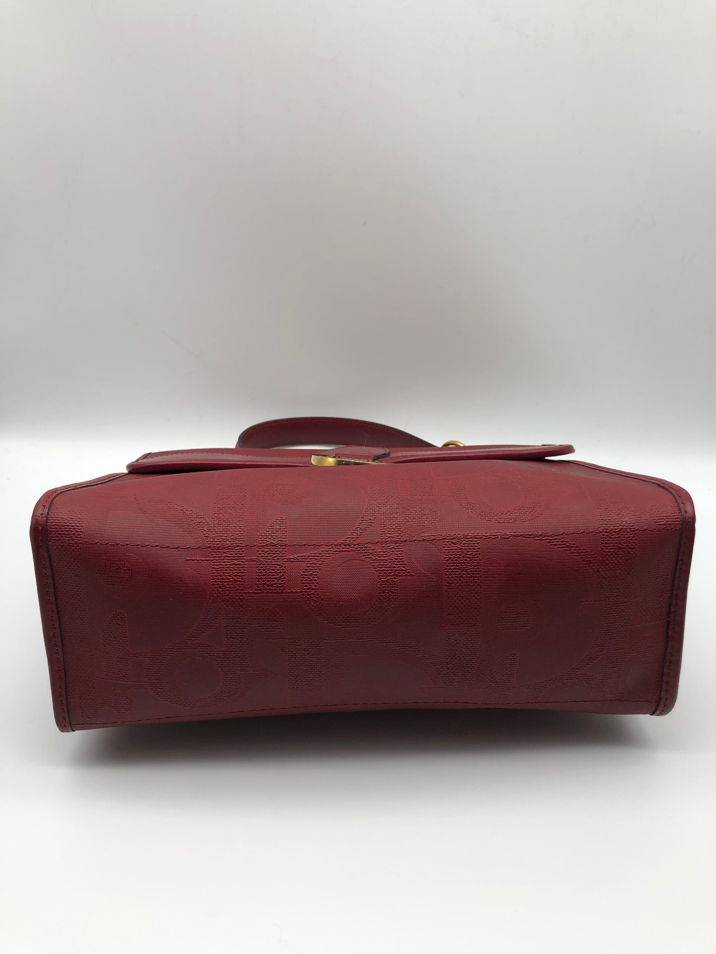 Authentic Christian Dior Vintage Red Dior Logo Canvas Crossbody Hand Bag