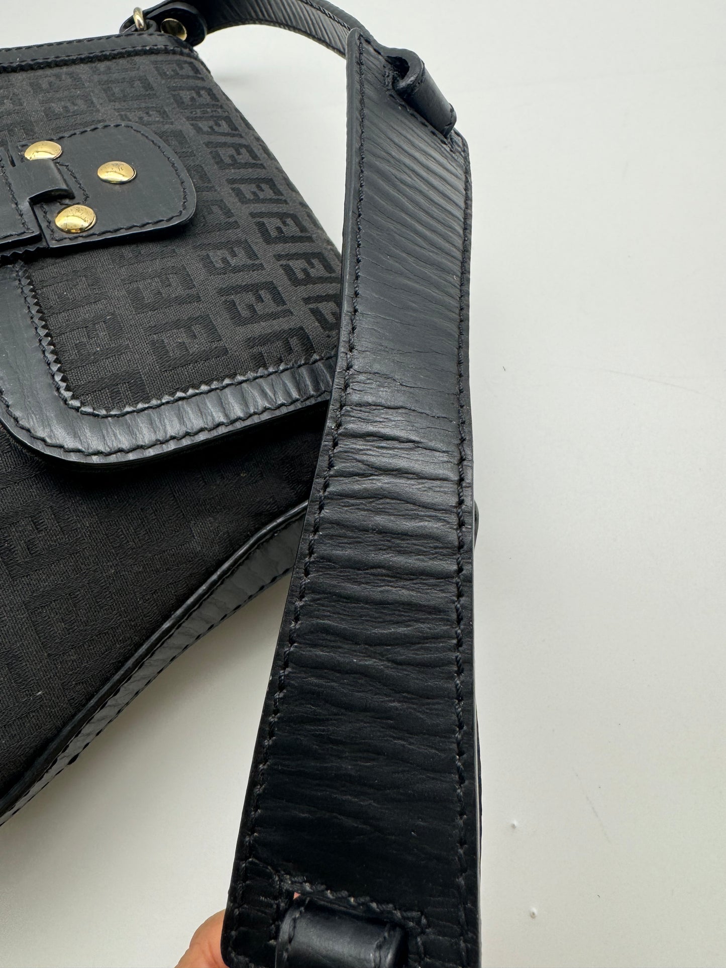 Authentic Fendi Vintage Baguette Black Cloth Shoulder Bag