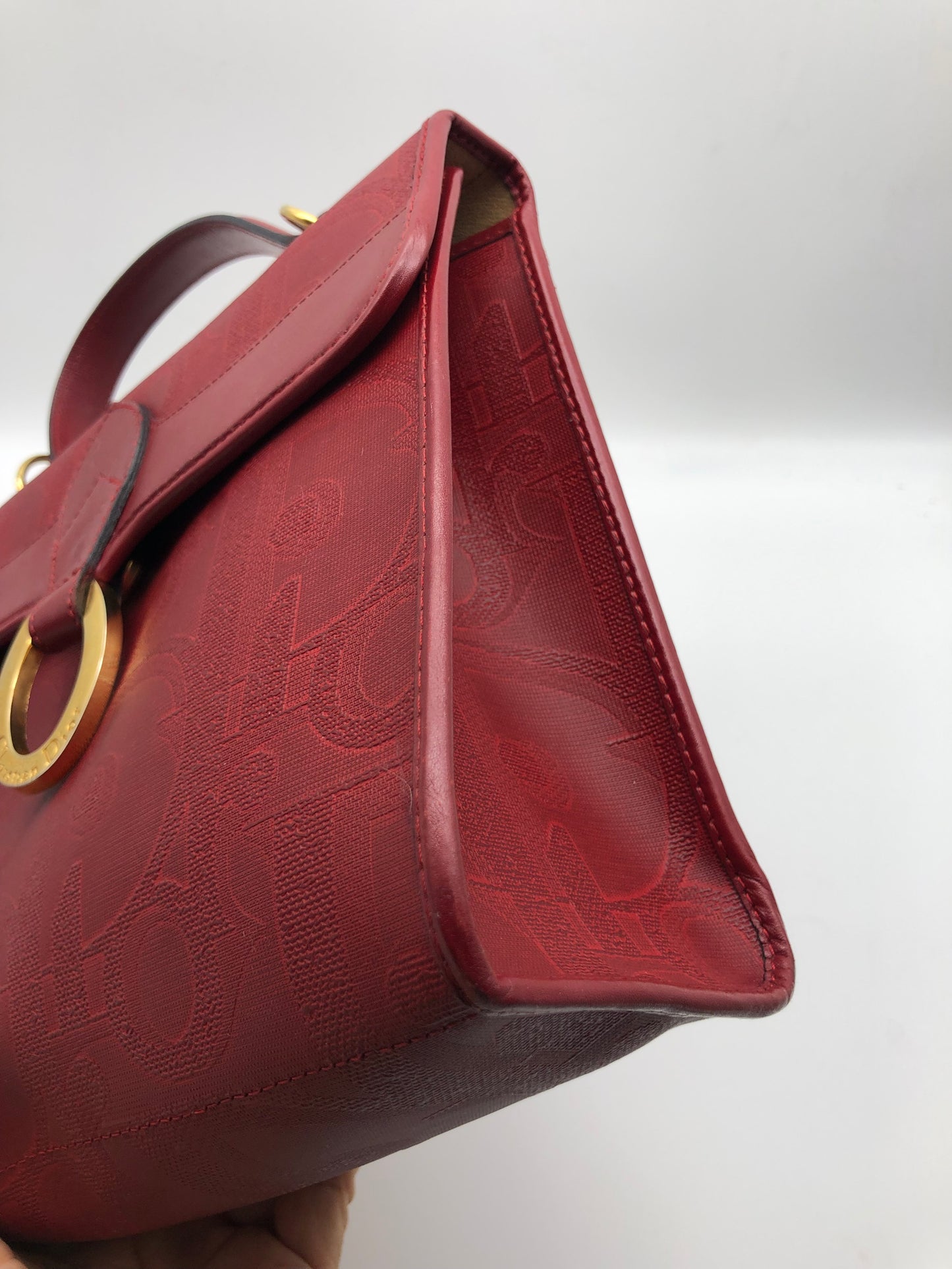 Authentic Christian Dior Vintage Red Dior Logo Canvas Crossbody Hand Bag