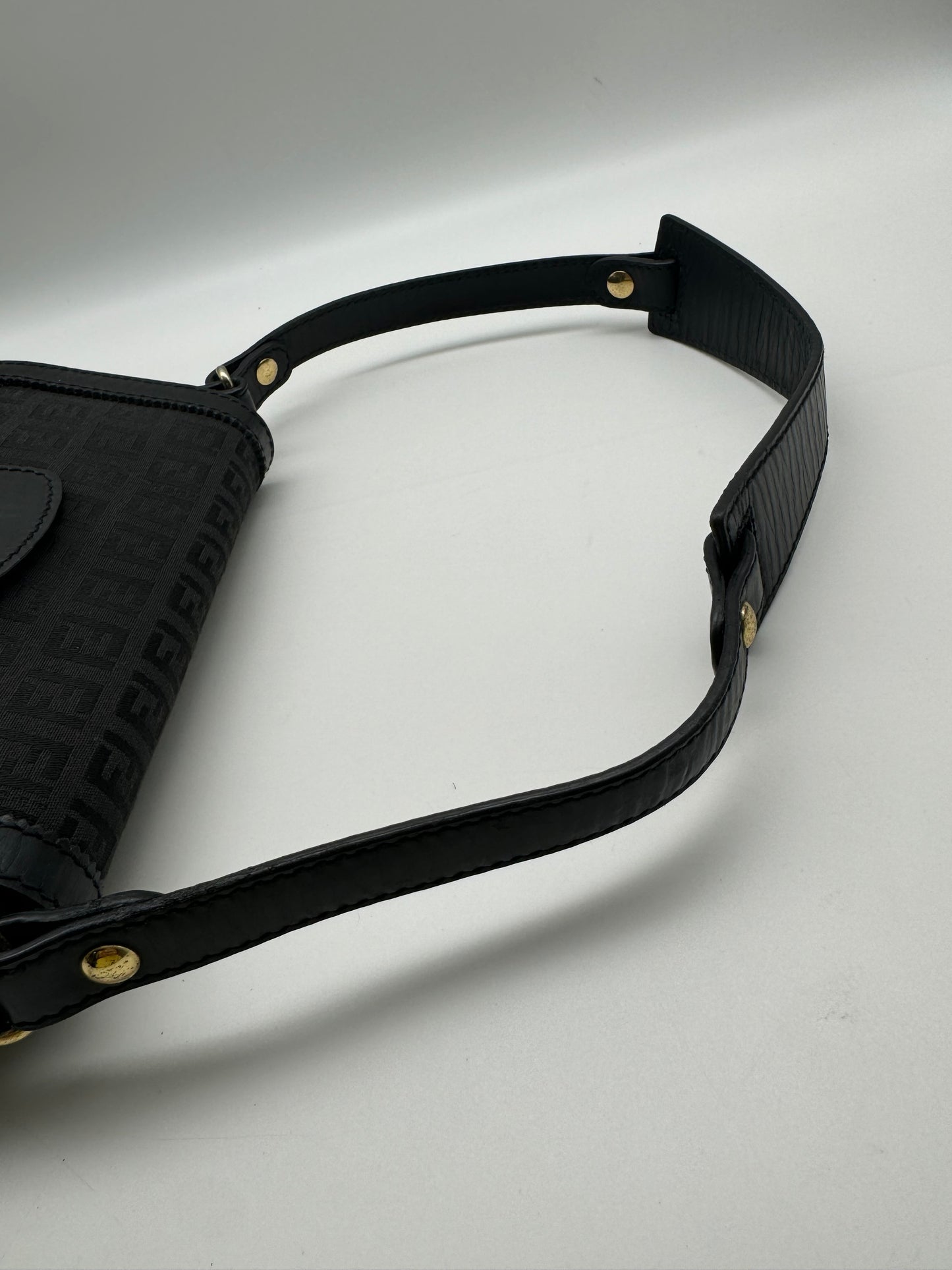 Authentic Fendi Vintage Baguette Black Cloth Shoulder Bag