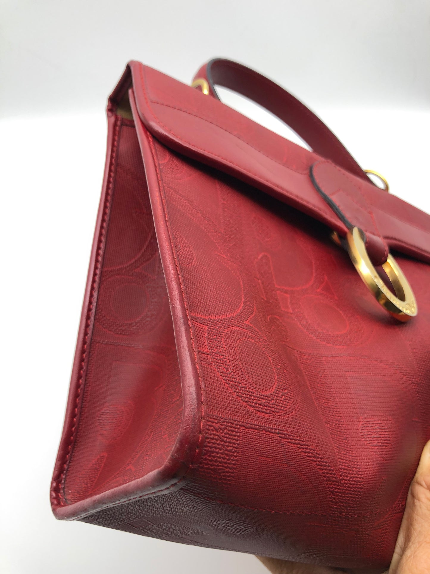 Authentic Christian Dior Vintage Red Dior Logo Canvas Crossbody Hand Bag
