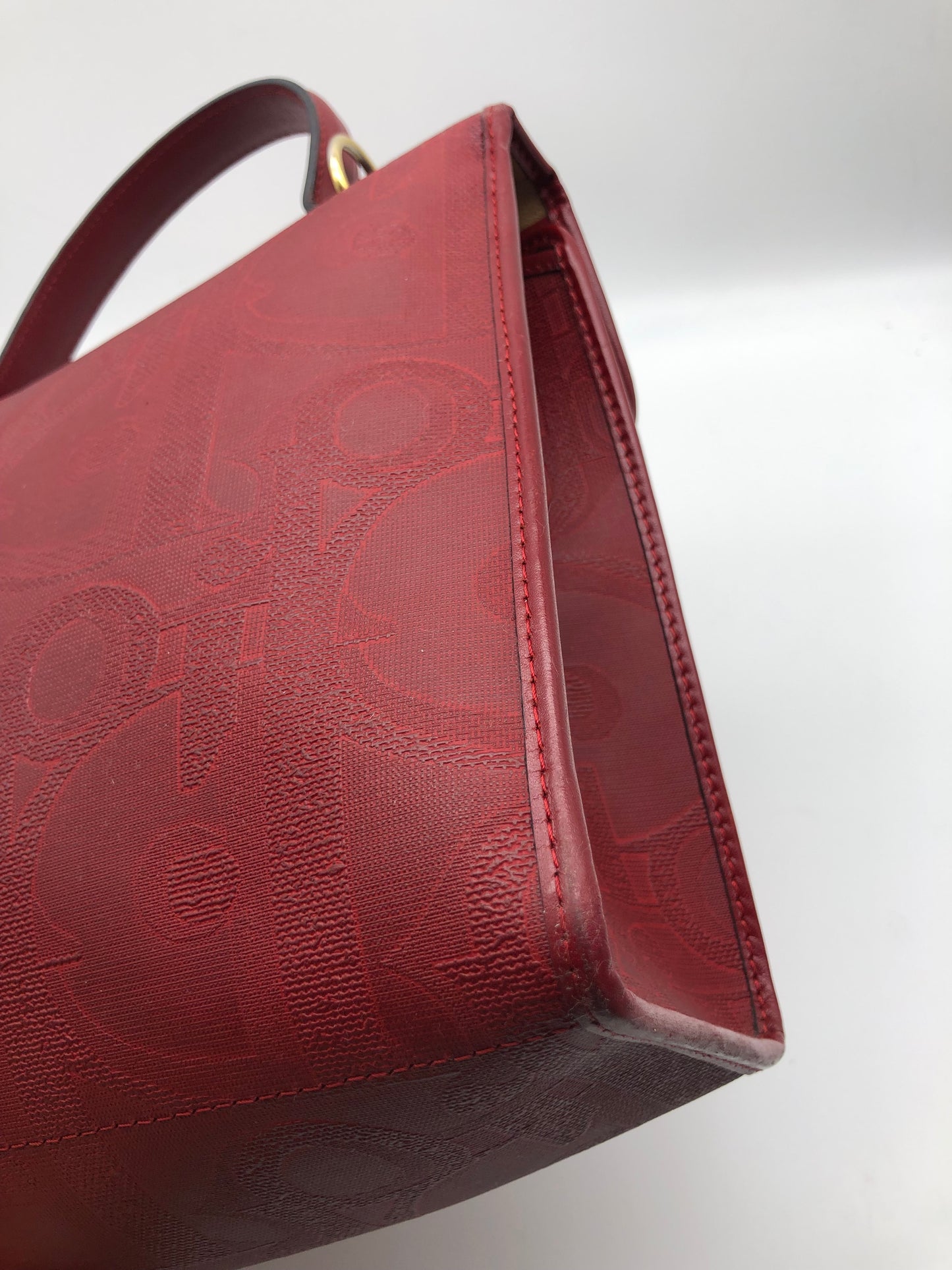 Authentic Christian Dior Vintage Red Dior Logo Canvas Crossbody Hand Bag