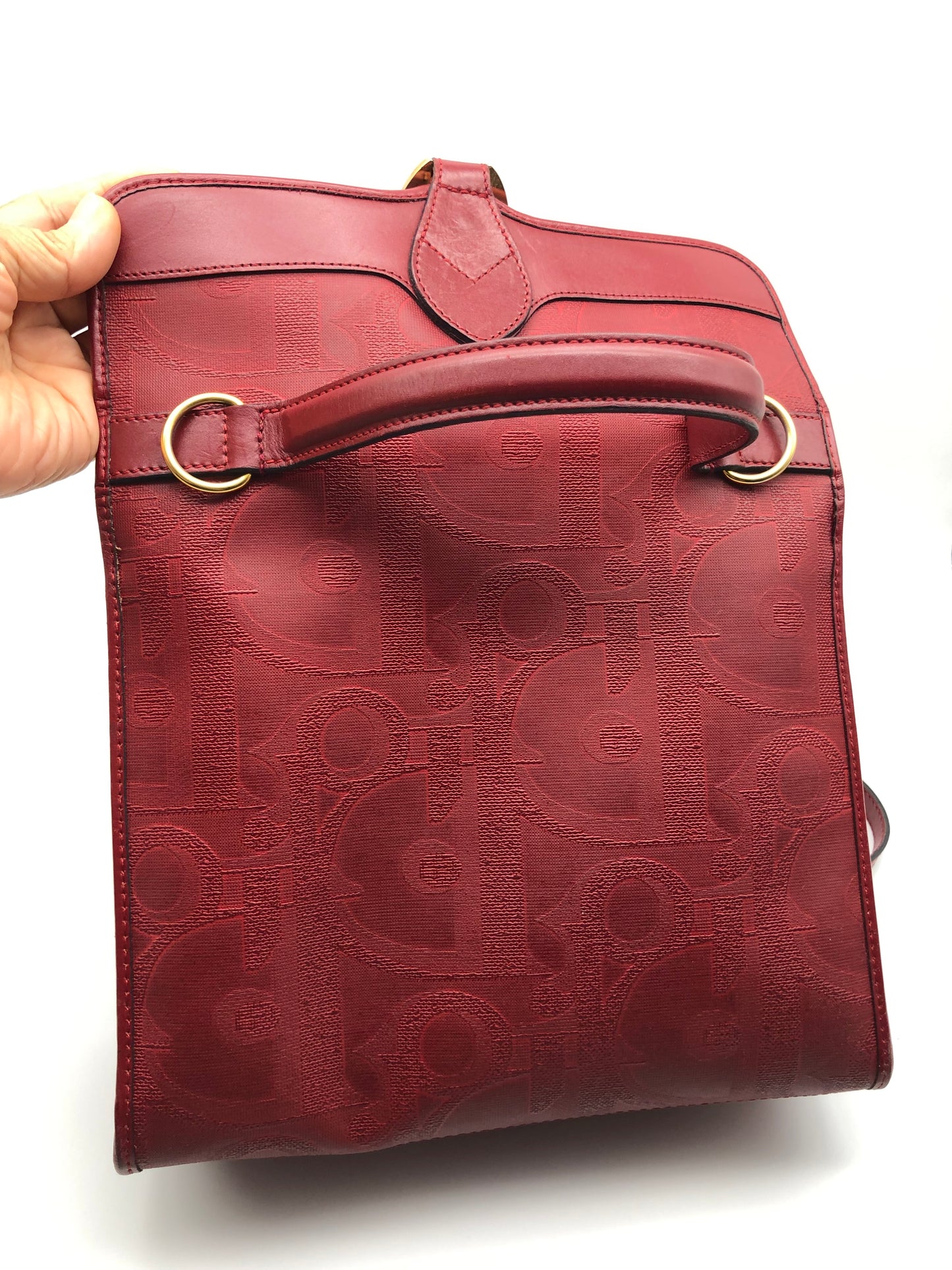 Authentic Christian Dior Vintage Red Dior Logo Canvas Crossbody Hand Bag