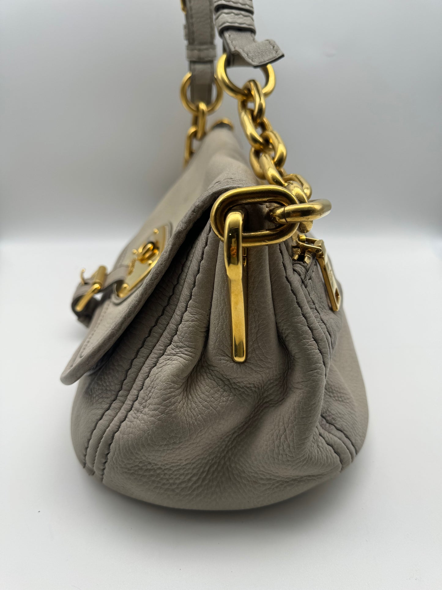 Authentic Prada Cervo Ghiaccio Leather Shoulder Bag