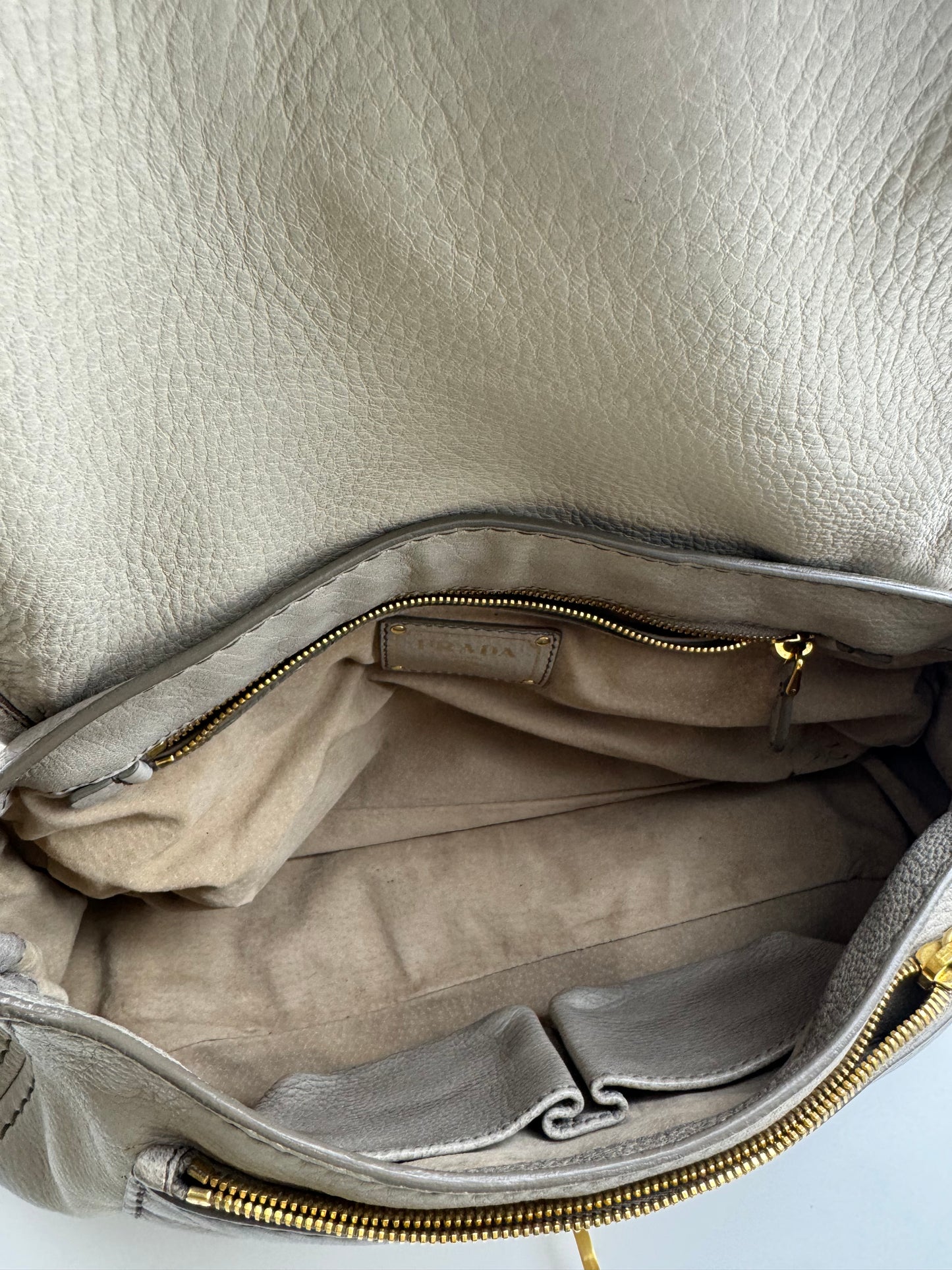 Authentic Prada Cervo Ghiaccio Leather Shoulder Bag