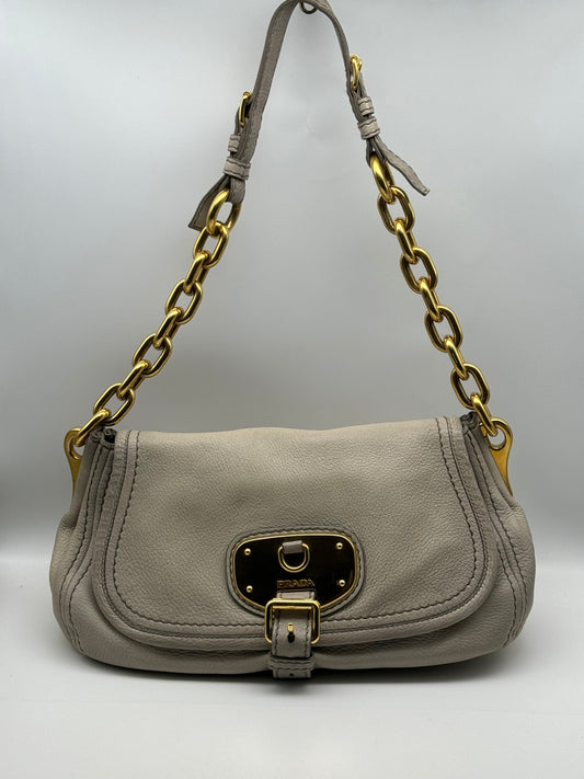 Authentic Prada Cervo Ghiaccio Leather Shoulder Bag