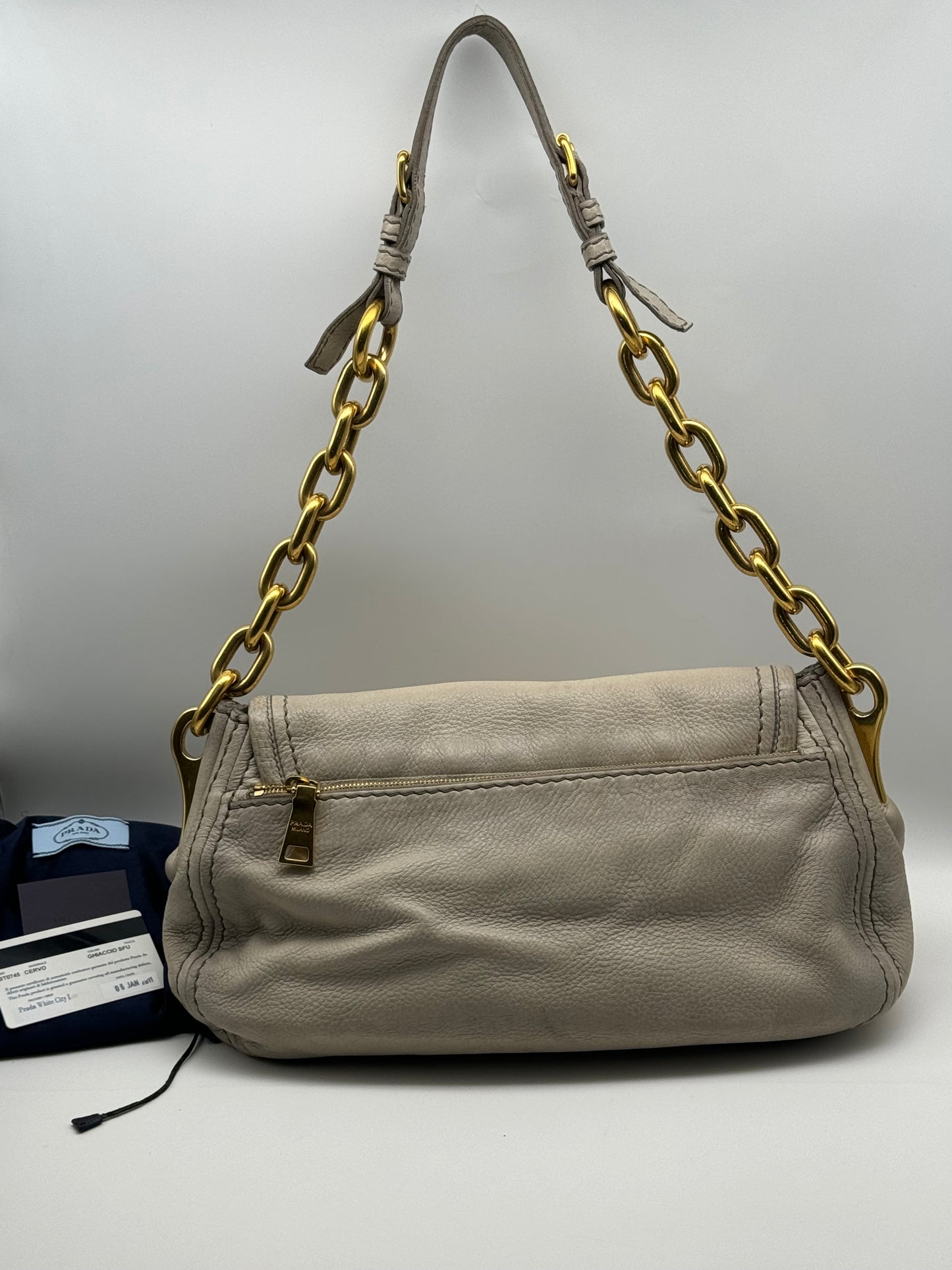 Authentic Prada Cervo Ghiaccio Leather Shoulder Bag