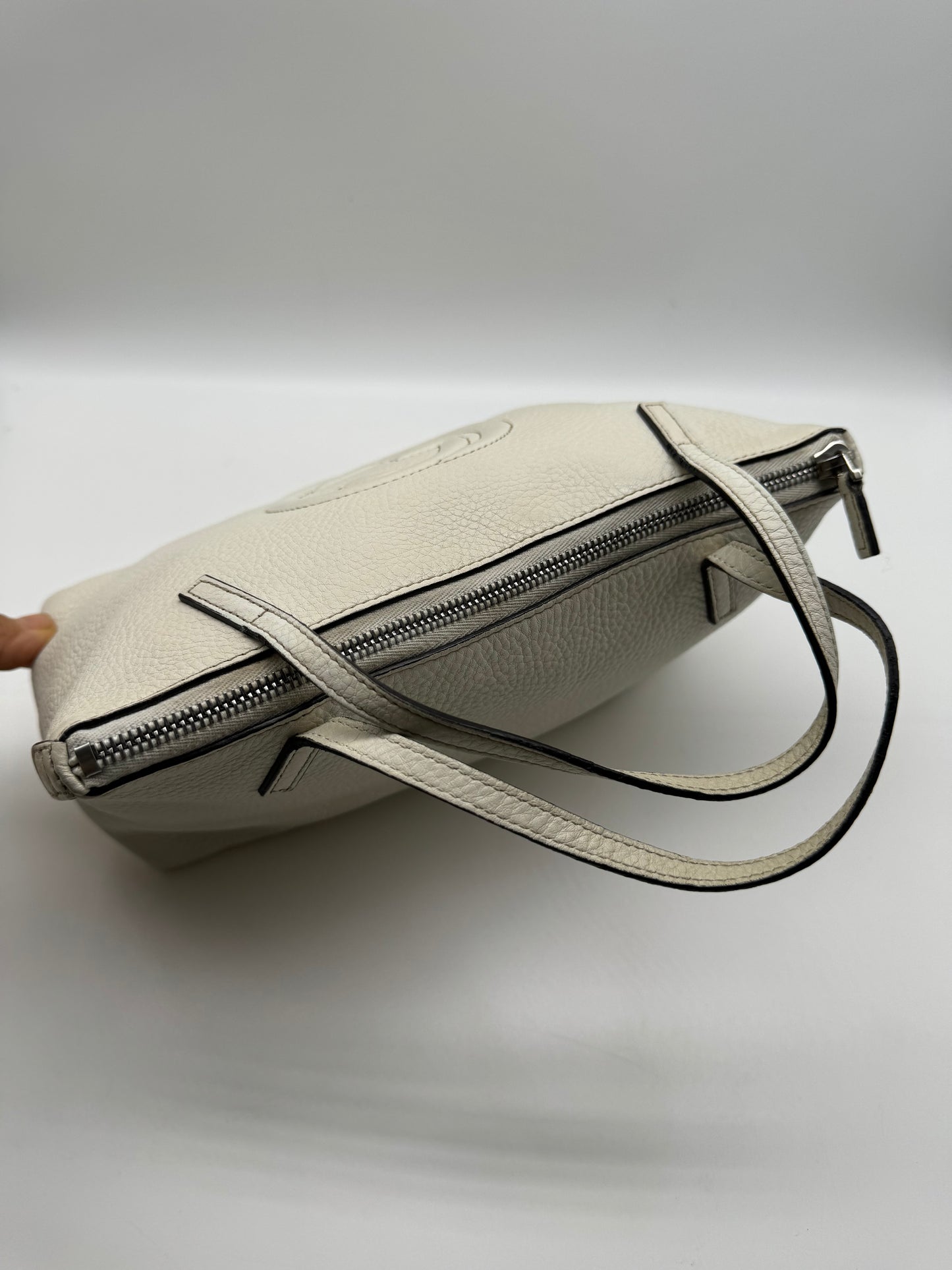 Authentic Gucci Soho Kid White Leather Small Tote