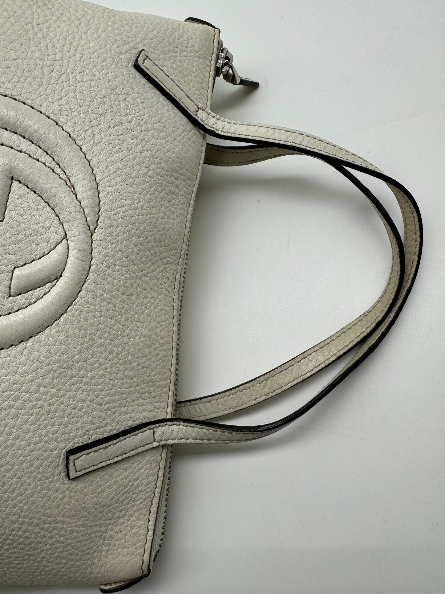 Authentic Gucci Soho Kid White Leather Small Tote