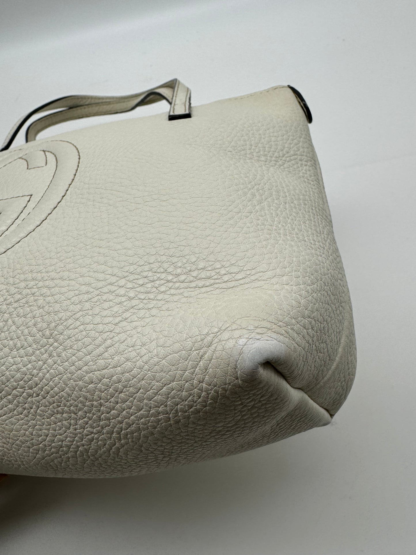 Authentic Gucci Soho Kid White Leather Small Tote