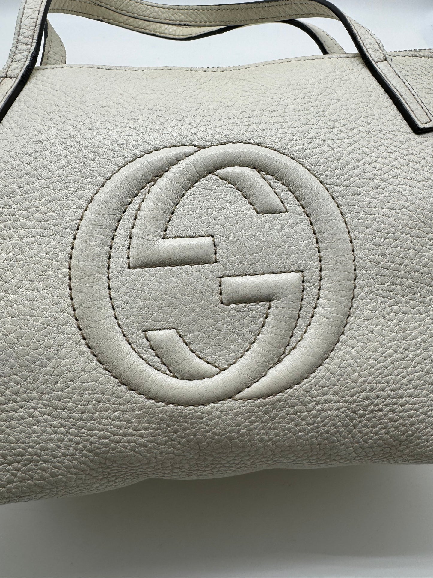 Authentic Gucci Soho Kid White Leather Small Tote