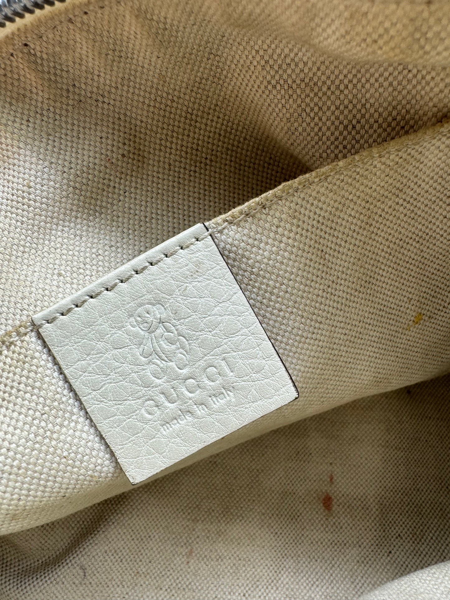 Authentic Gucci Soho Kid White Leather Small Tote