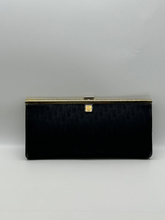 Authentic Christian Dior Black Trotter Jacquard Cloth Clutch