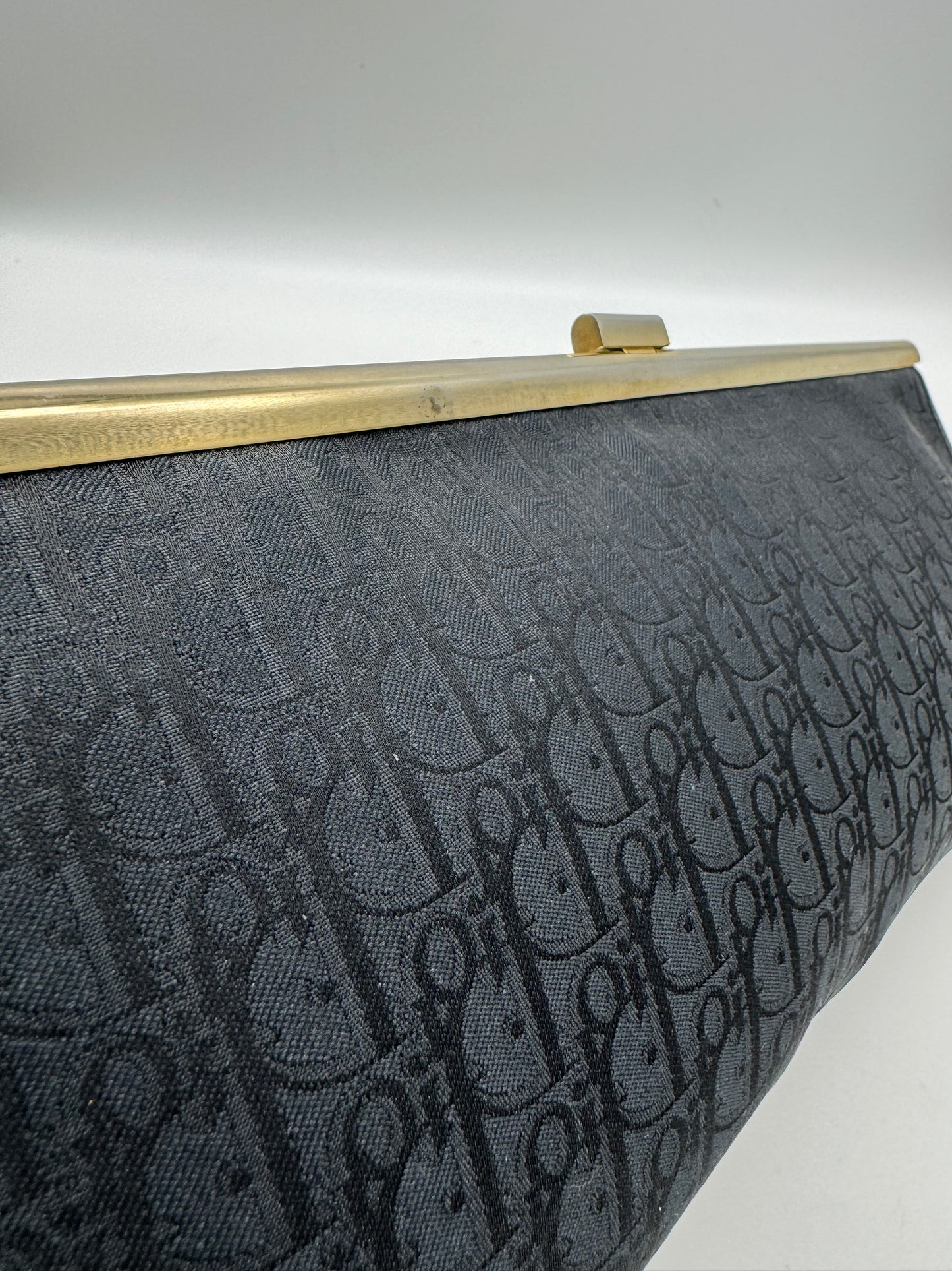 Authentic Christian Dior Black Trotter Jacquard Cloth Clutch
