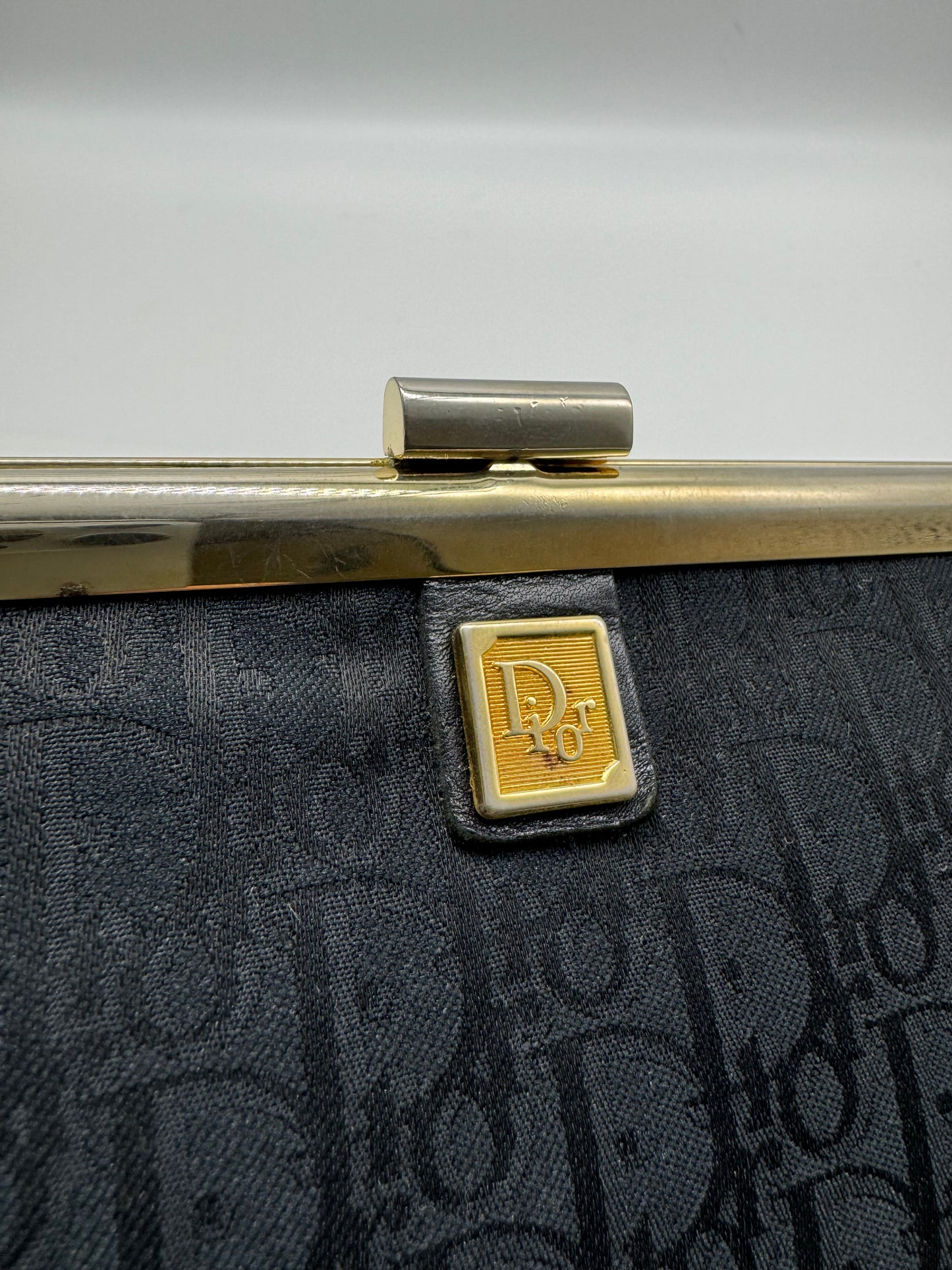 Authentic Christian Dior Black Trotter Jacquard Cloth Clutch