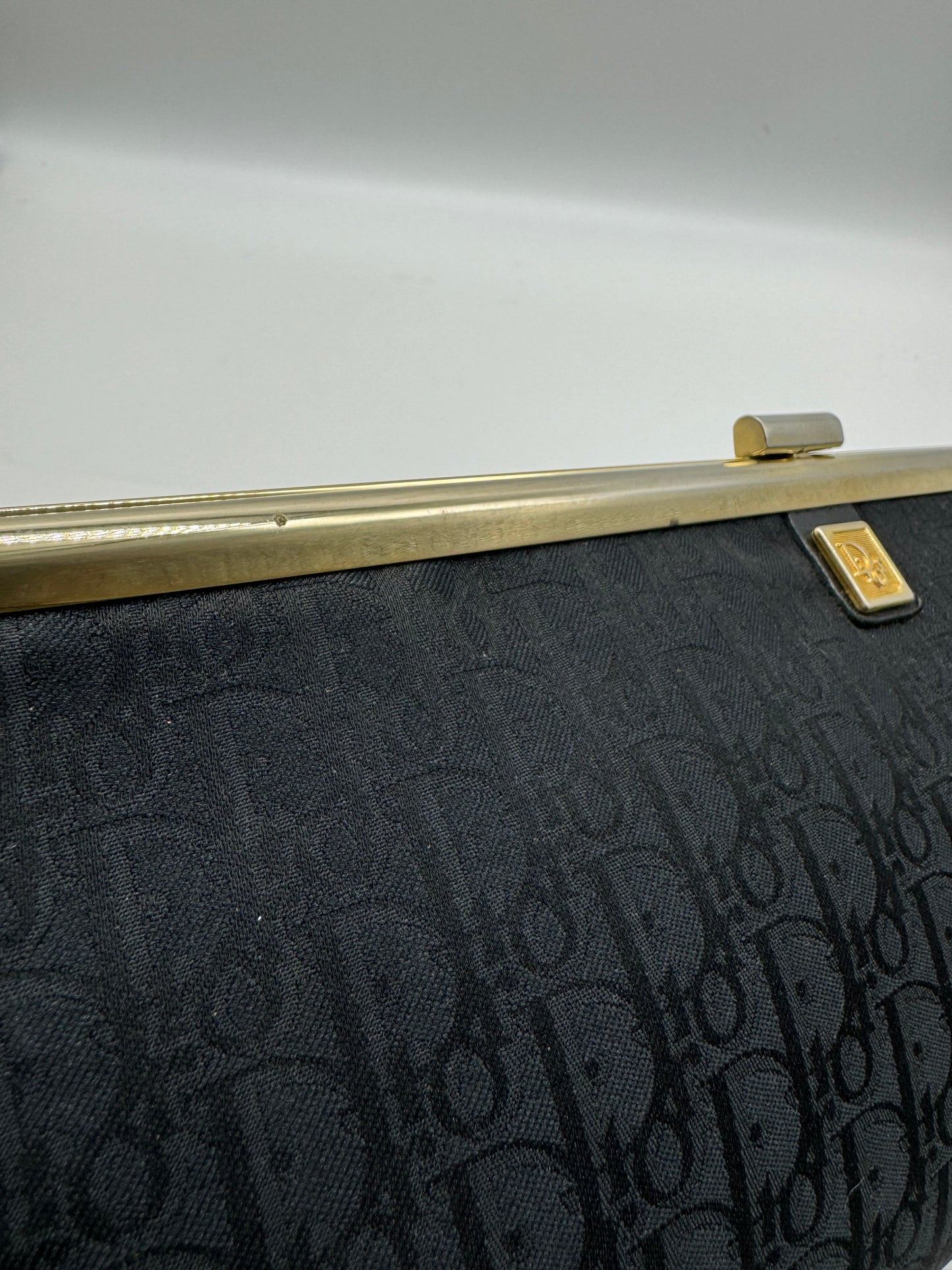Authentic Christian Dior Black Trotter Jacquard Cloth Clutch