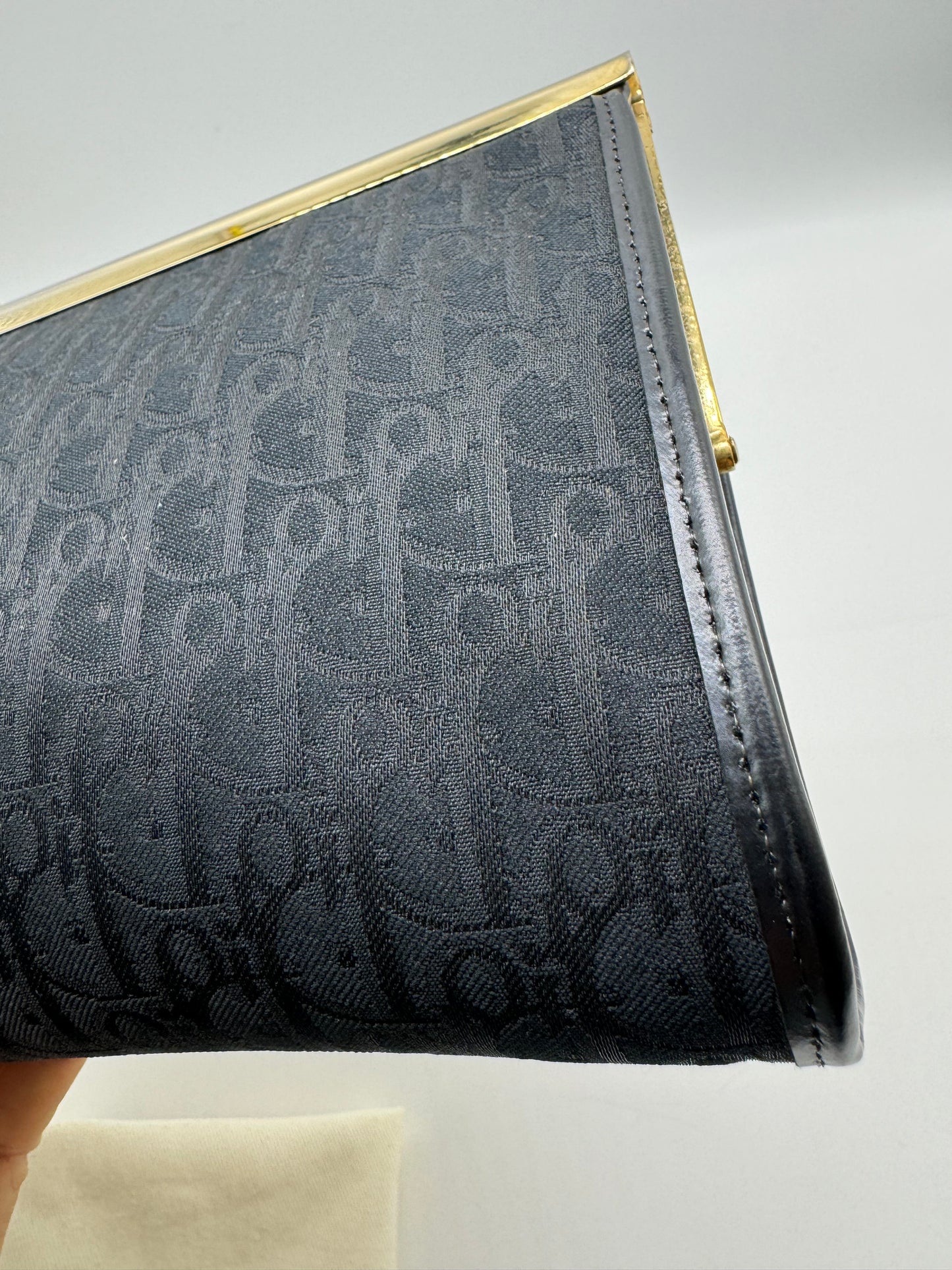Authentic Christian Dior Black Trotter Jacquard Cloth Clutch