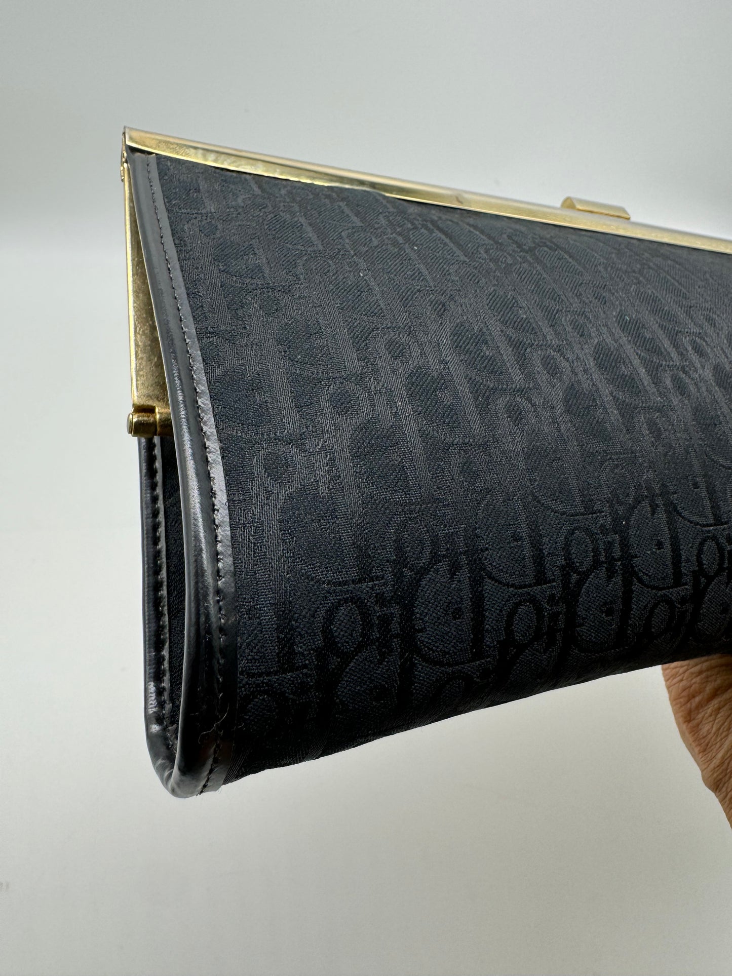 Authentic Christian Dior Black Trotter Jacquard Cloth Clutch