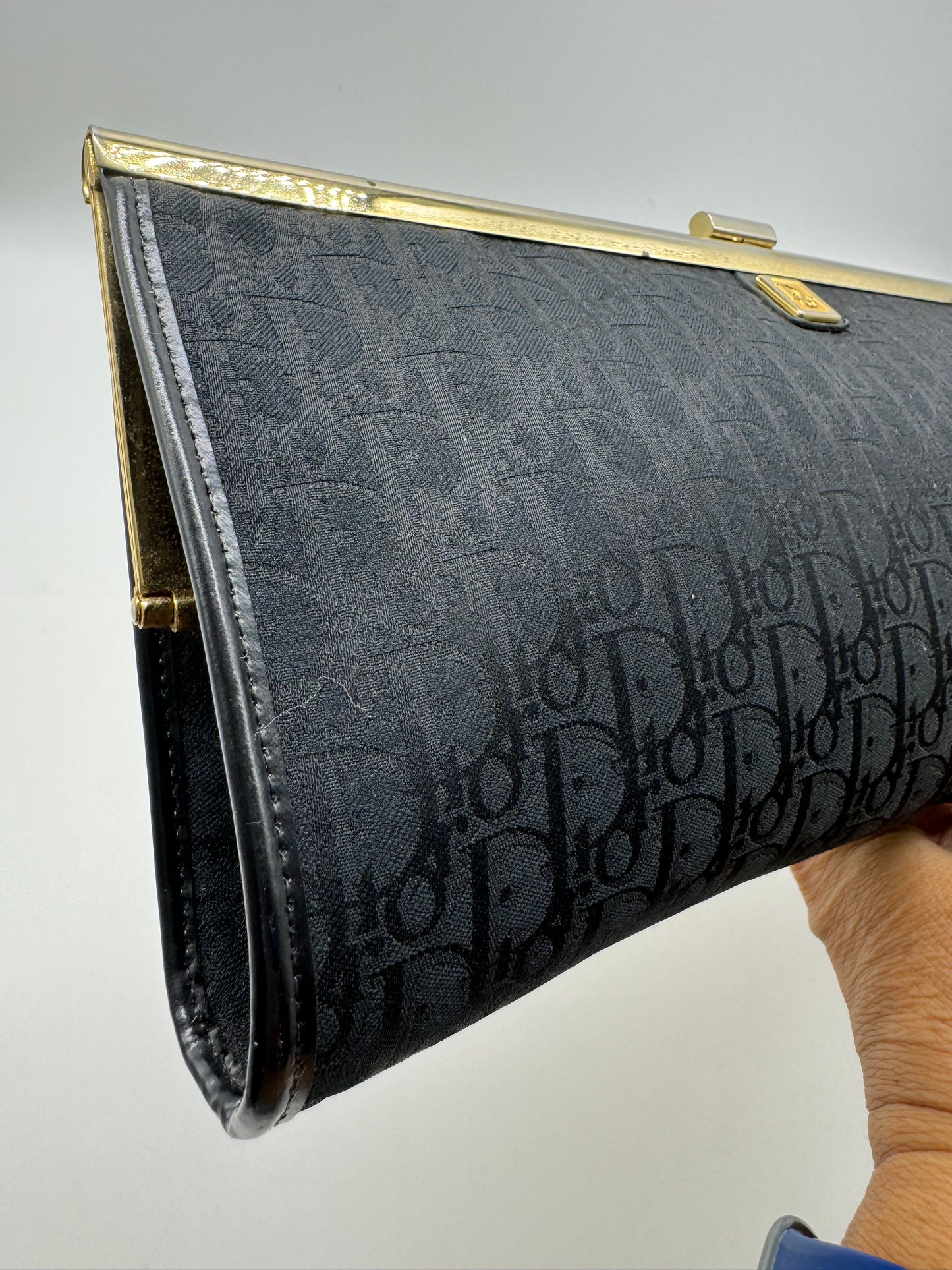 Authentic Christian Dior Black Trotter Jacquard Cloth Clutch