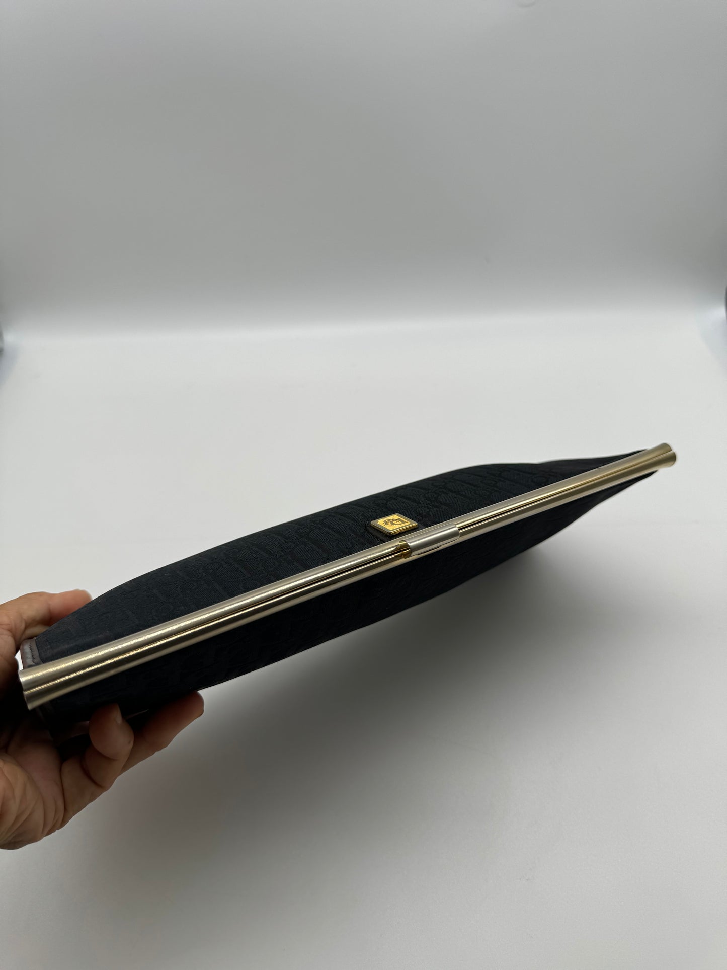 Authentic Christian Dior Black Trotter Jacquard Cloth Clutch
