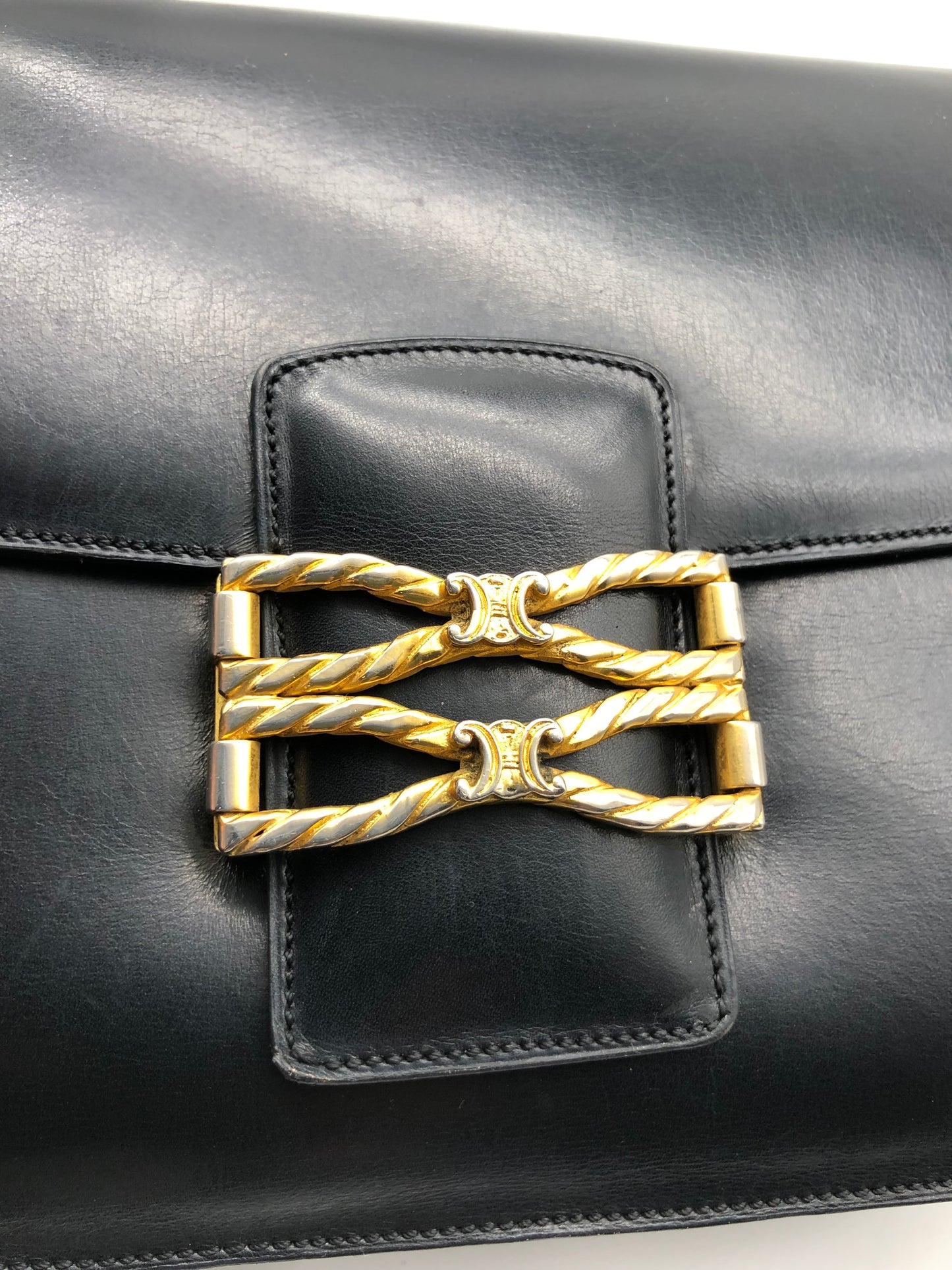 Authentic Celine Vintage Black Leather Shoulder Bag