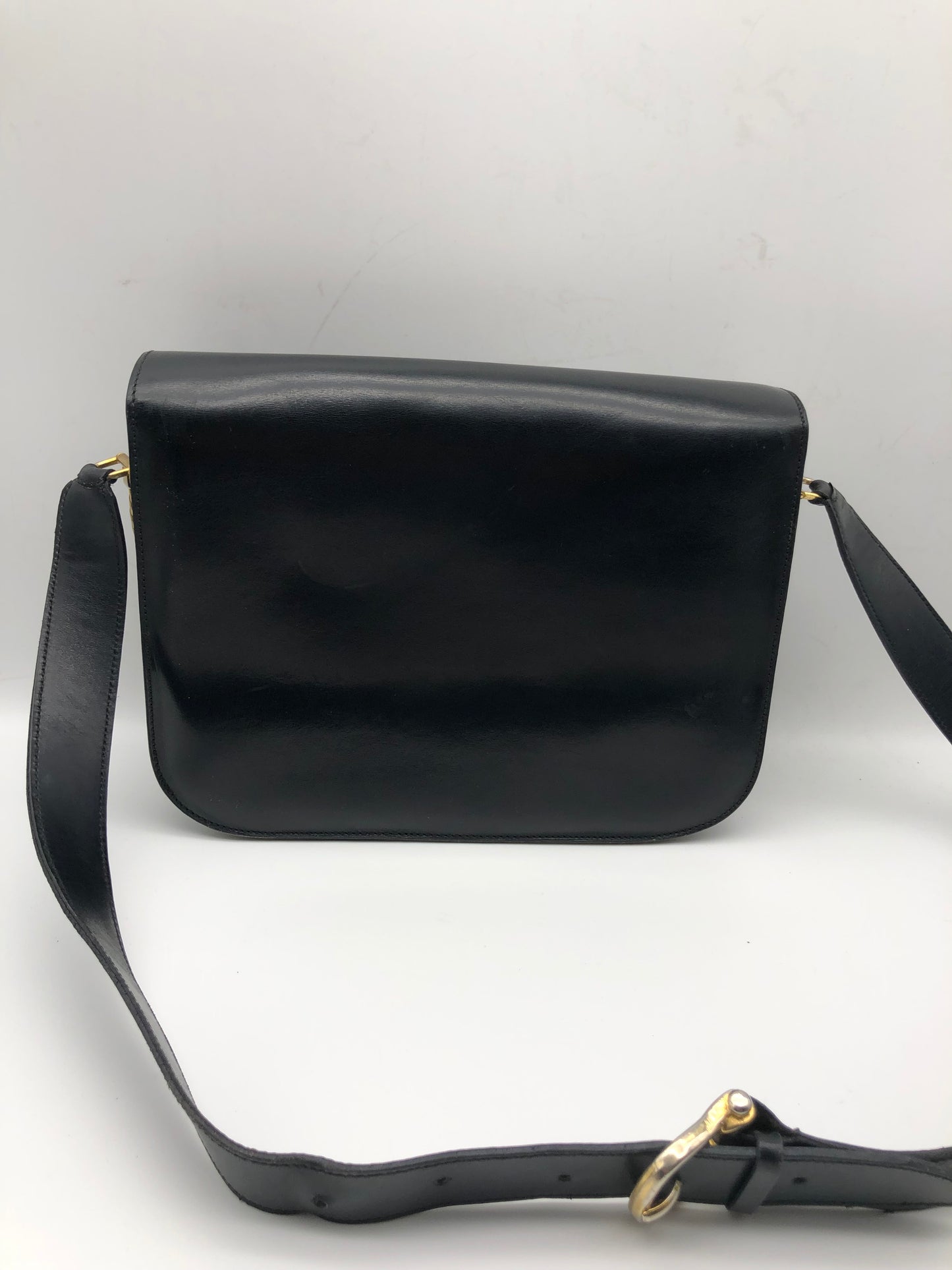 Authentic Celine Vintage Black Leather Shoulder Bag