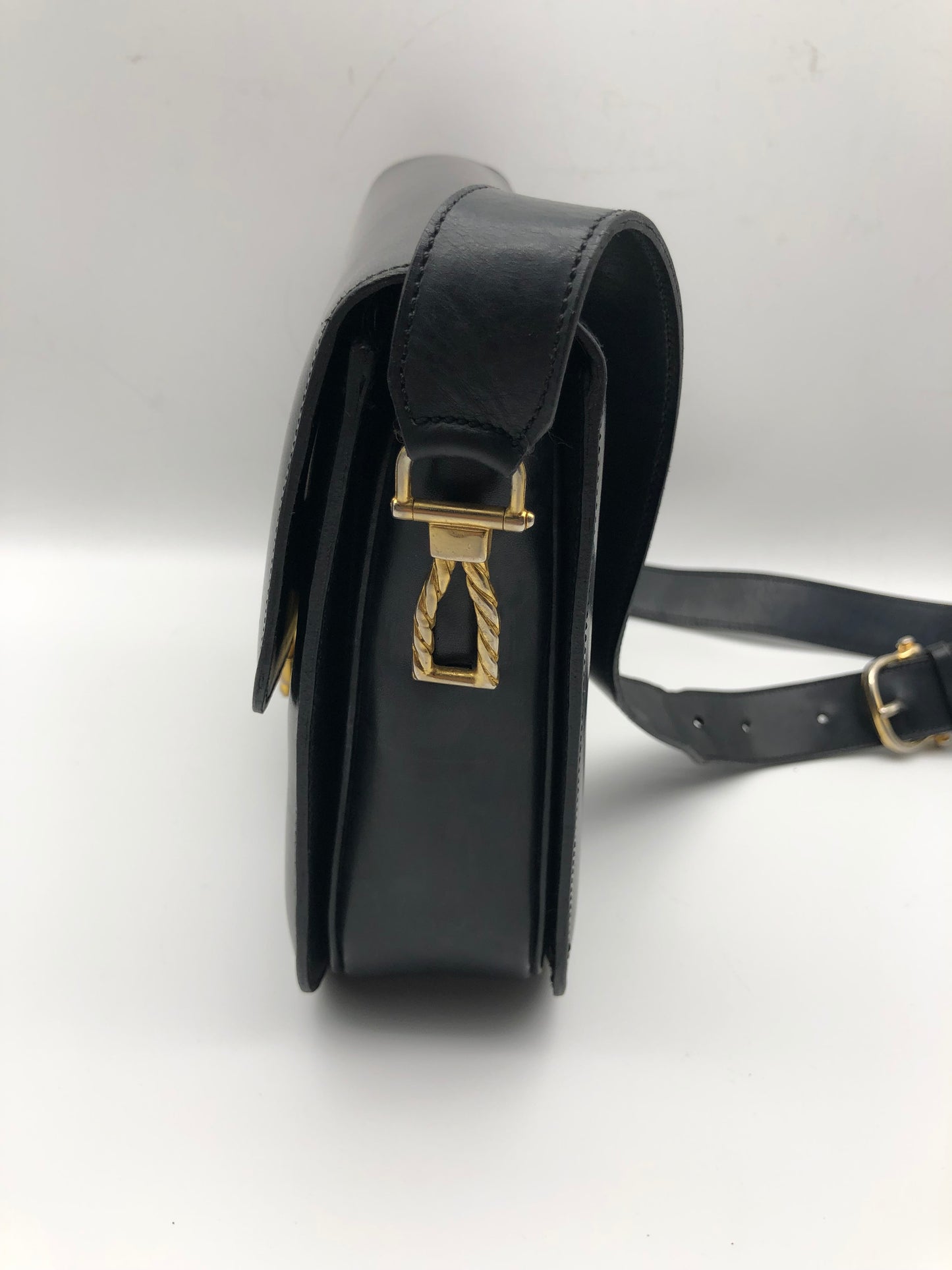 Authentic Celine Vintage Black Leather Shoulder Bag