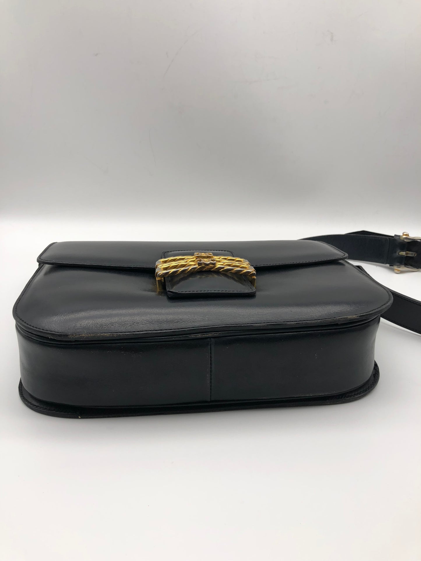 Authentic Celine Vintage Black Leather Shoulder Bag