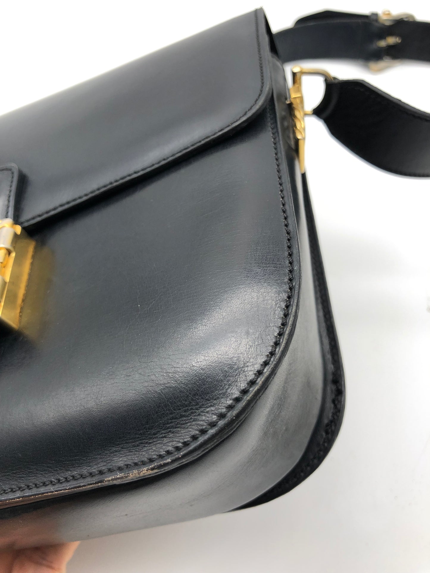 Authentic Celine Vintage Black Leather Shoulder Bag