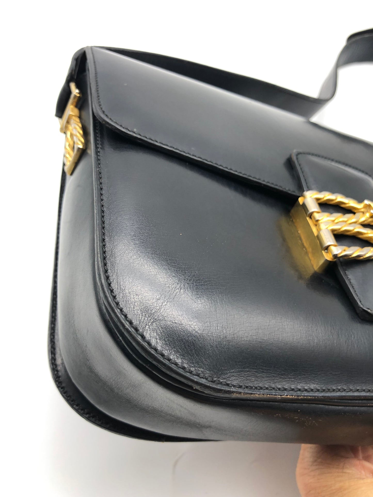 Authentic Celine Vintage Black Leather Shoulder Bag