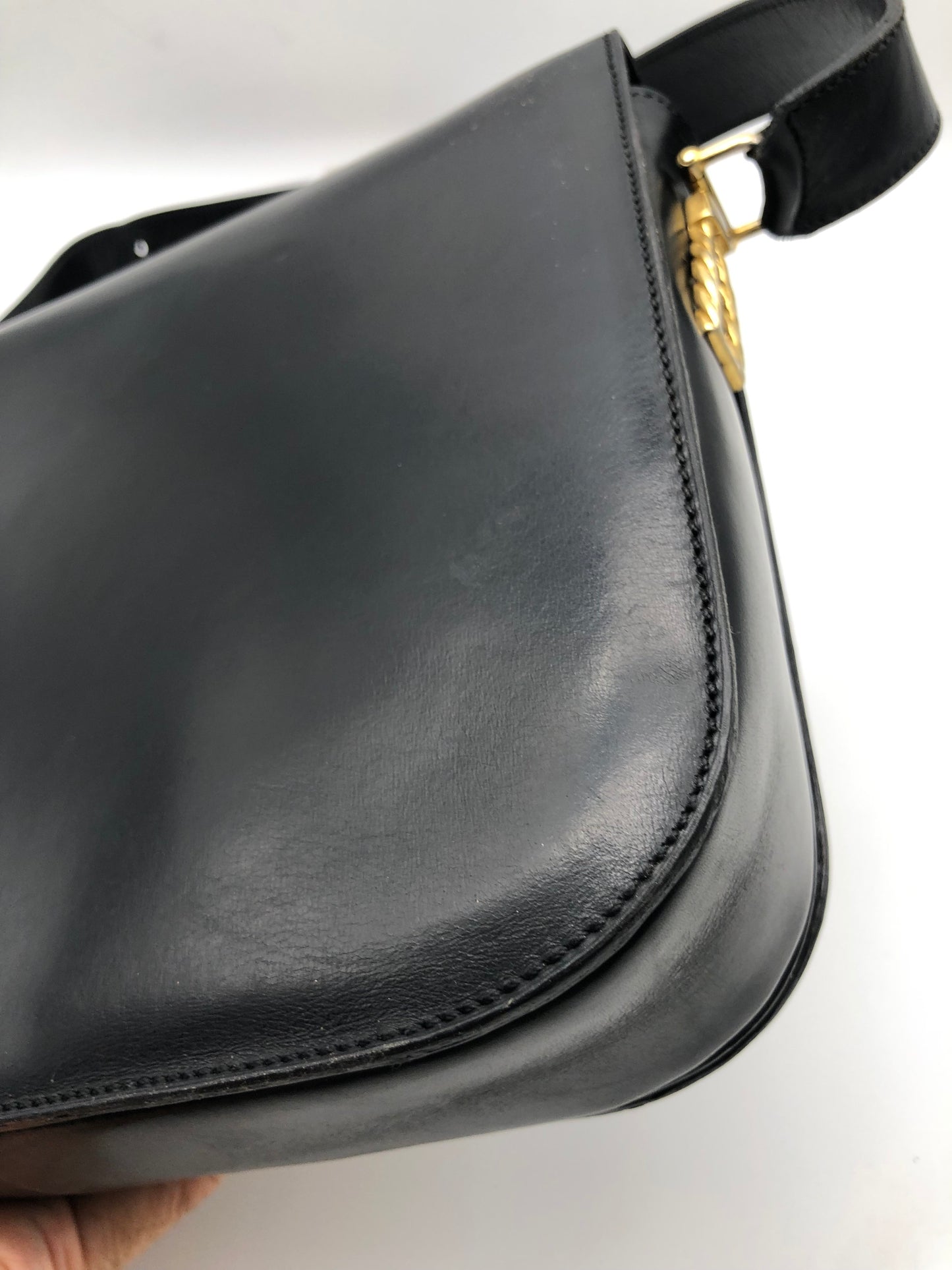 Authentic Celine Vintage Black Leather Shoulder Bag