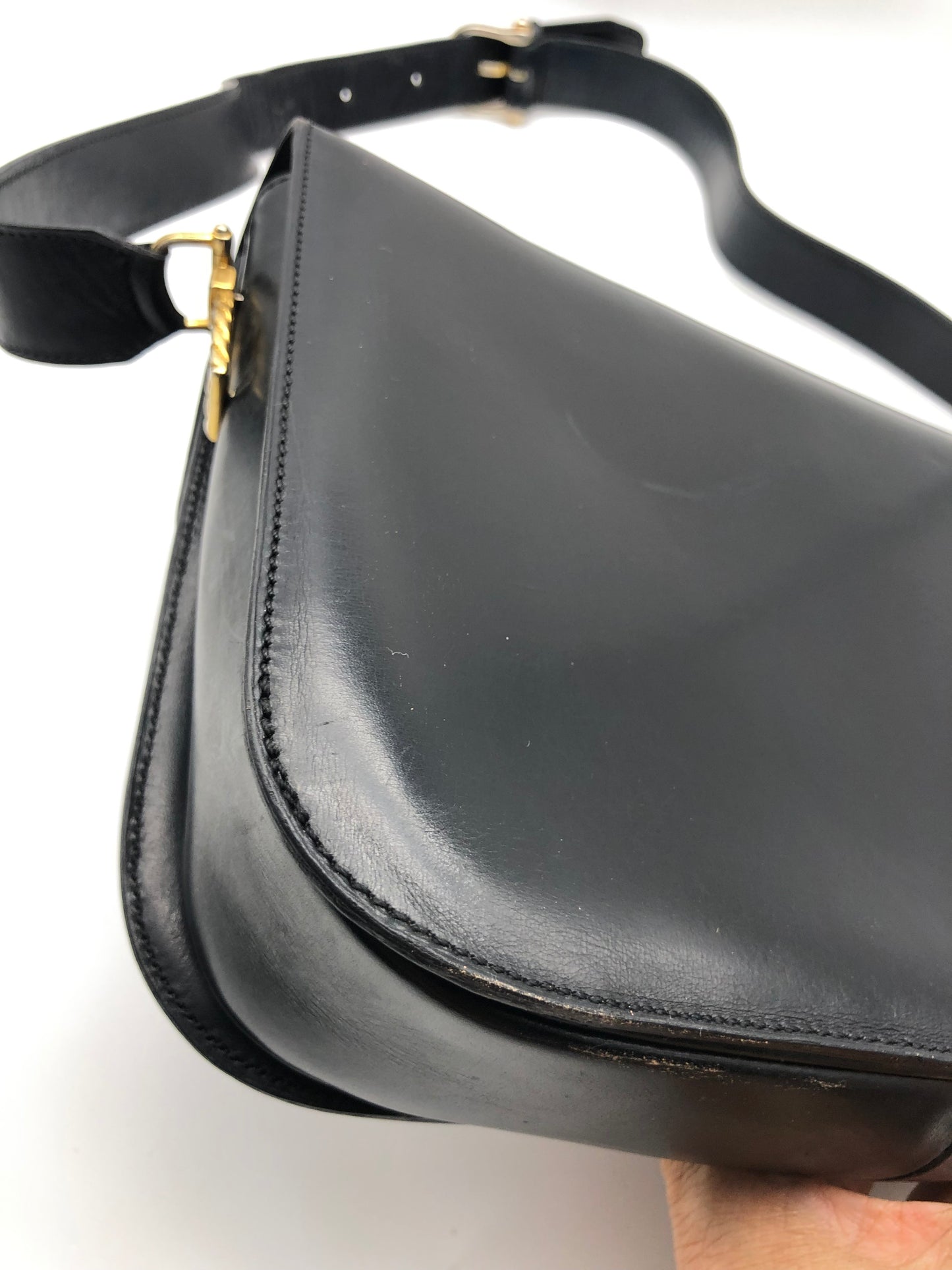 Authentic Celine Vintage Black Leather Shoulder Bag
