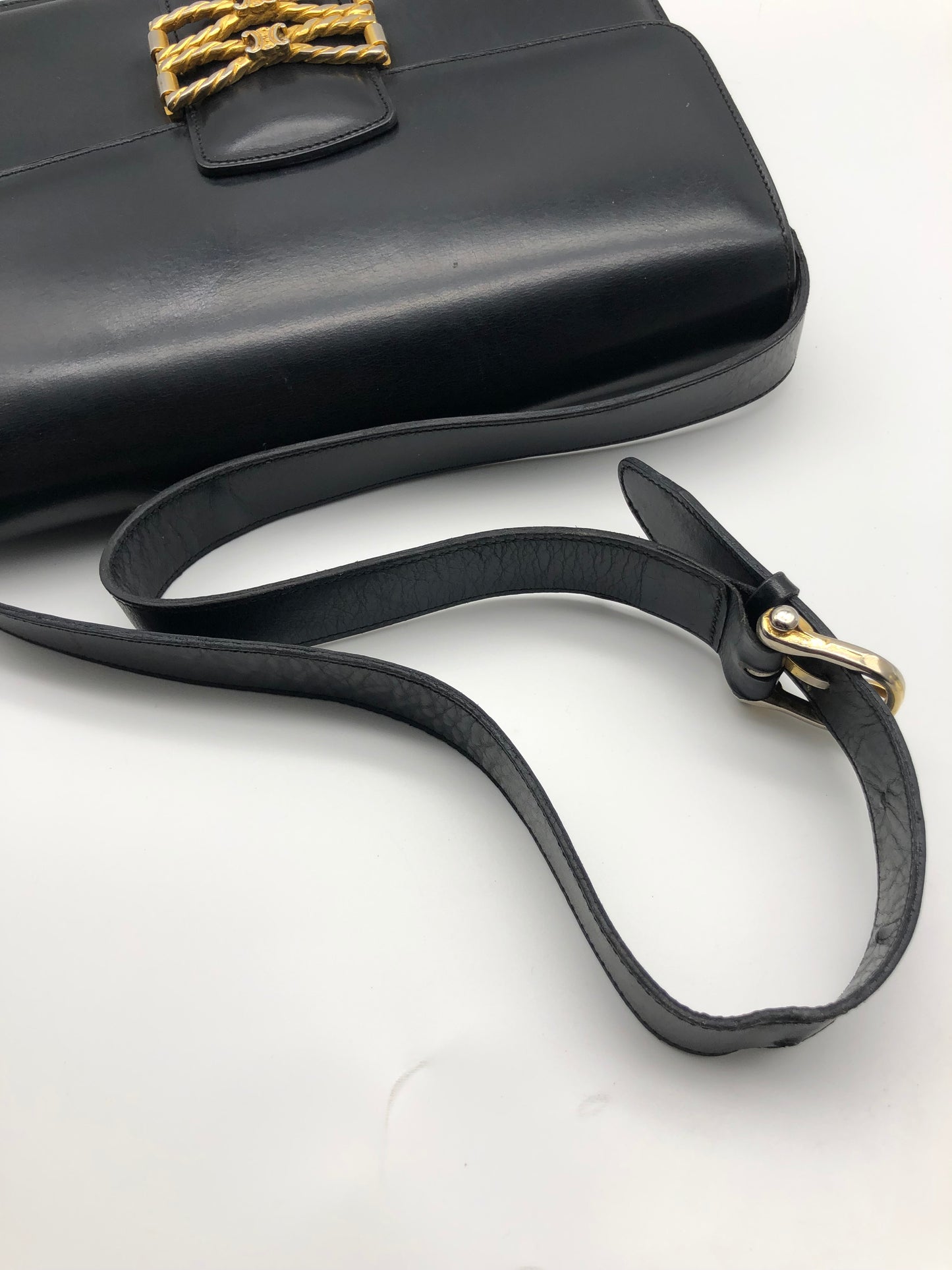 Authentic Celine Vintage Black Leather Shoulder Bag