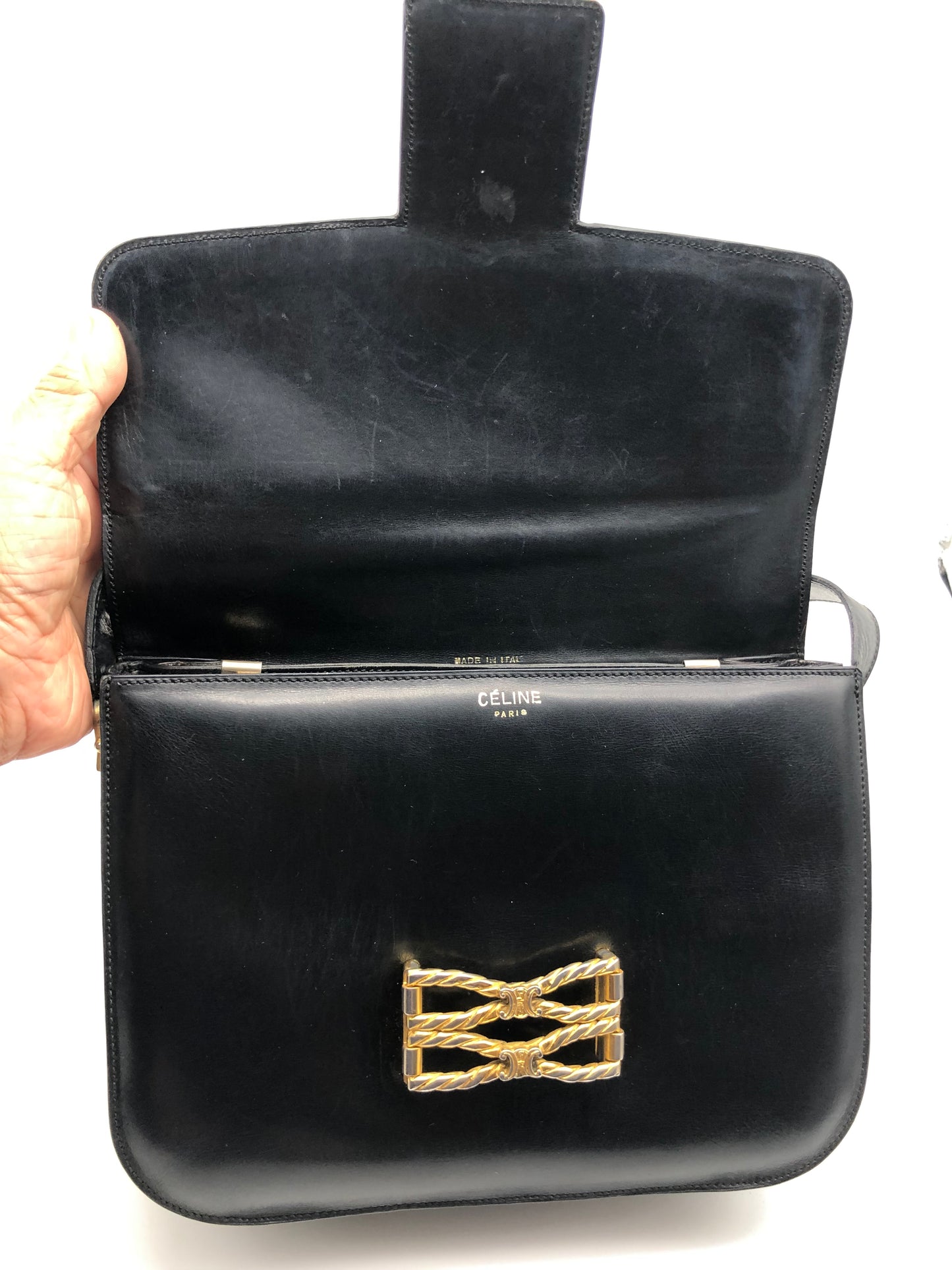Authentic Celine Vintage Black Leather Shoulder Bag