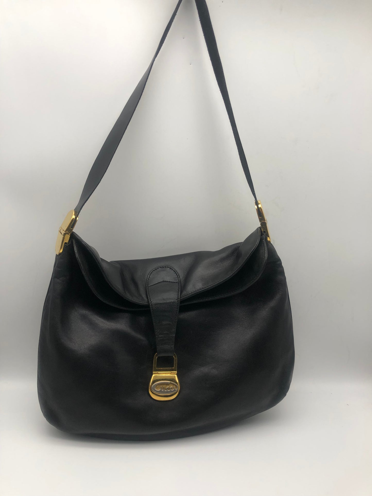 Authentic GUCCI Black Lamb Skin Leather Hobo Shoulder Bag