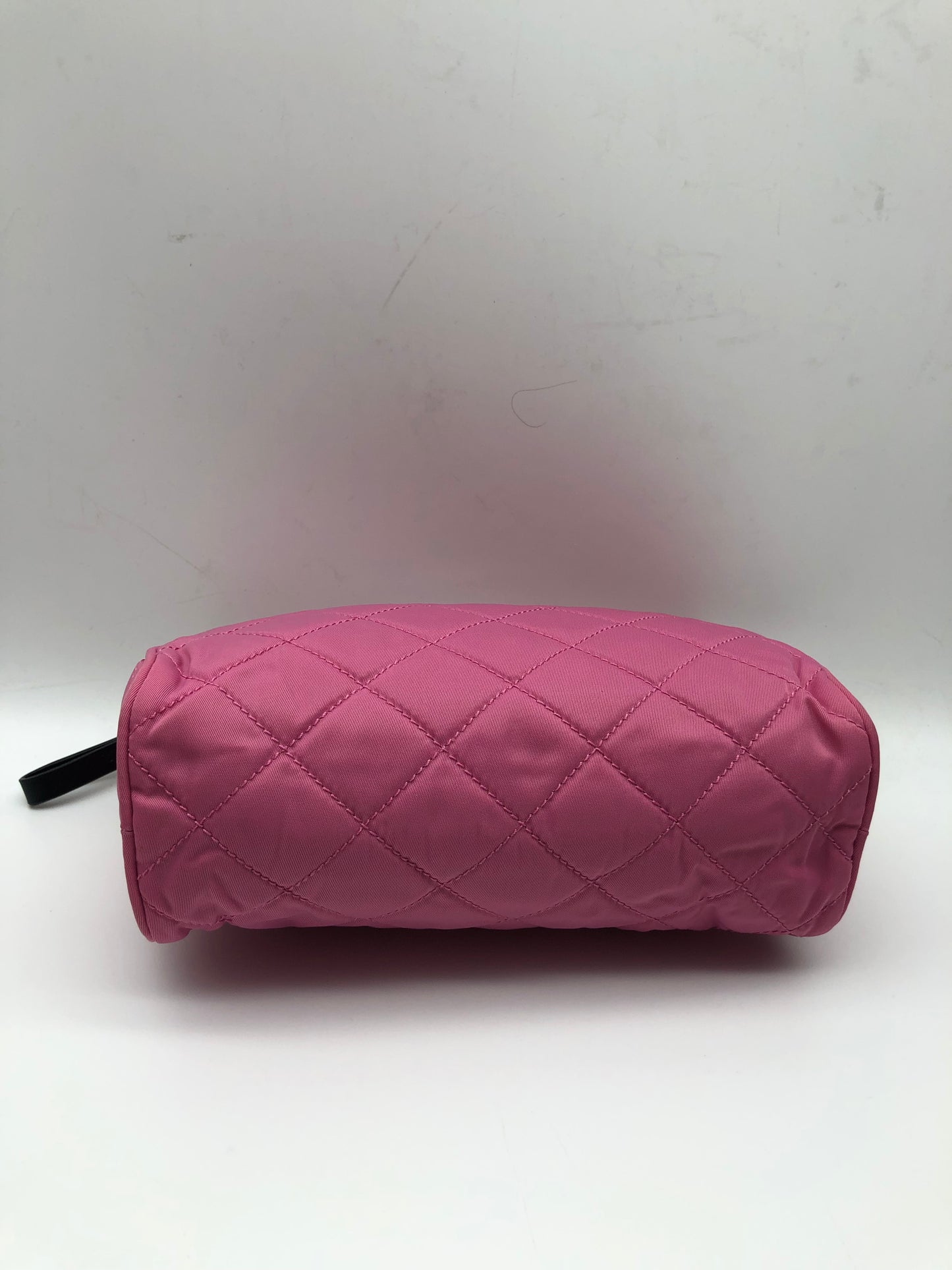 Authentic Prada Cosmetic Clutch Shocking Pink Quilted Nylon Added Strap Crossbody Shoulder Bag