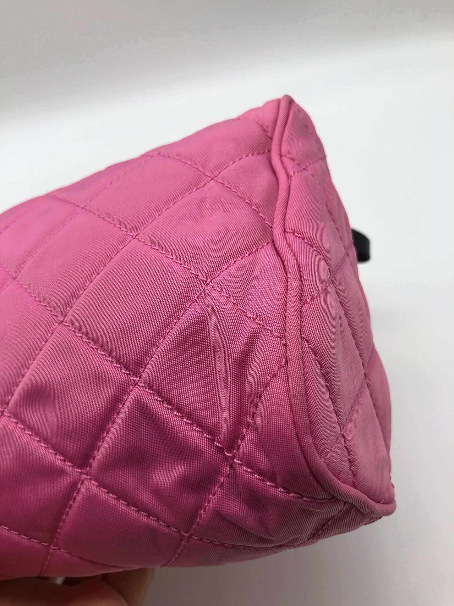 Authentic Prada Cosmetic Clutch Shocking Pink Quilted Nylon Added Strap Crossbody Shoulder Bag