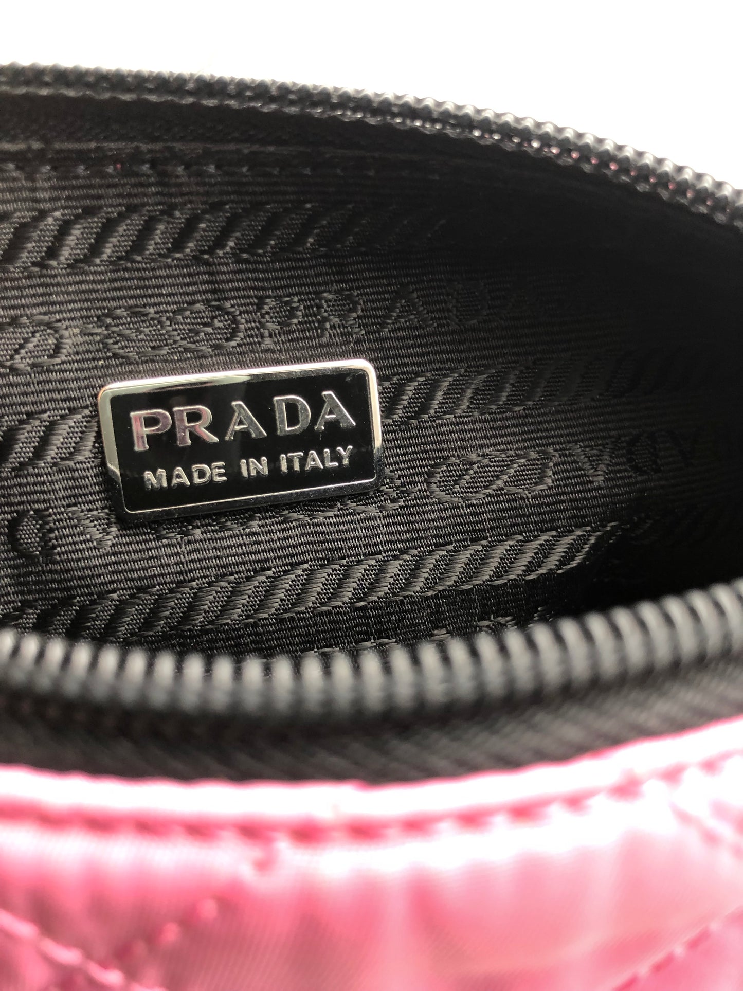 Authentic Prada Cosmetic Clutch Shocking Pink Quilted Nylon Added Strap Crossbody Shoulder Bag