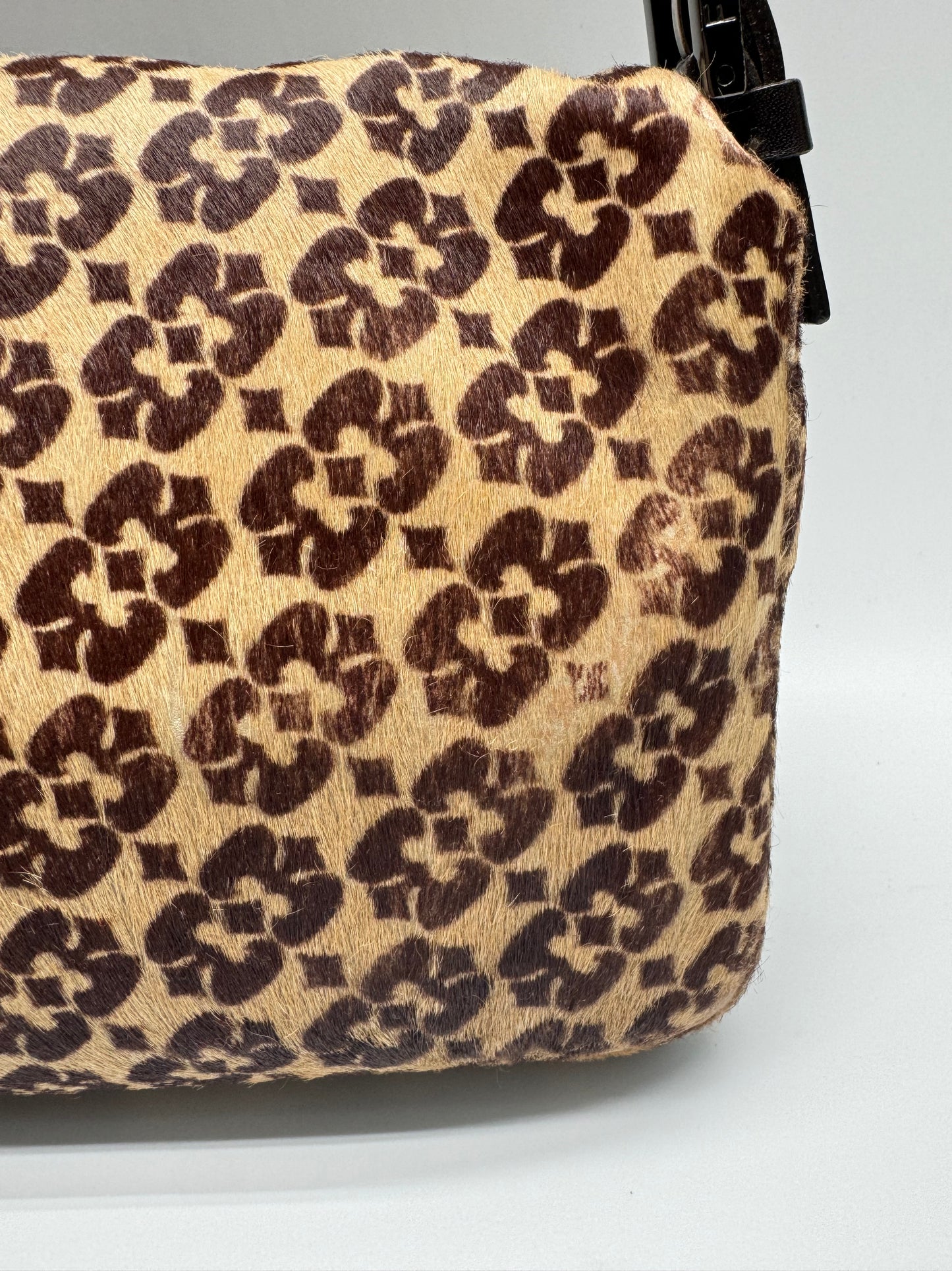 Authentic FENDI Calf Pony Hair Double Flap Baguette Bag